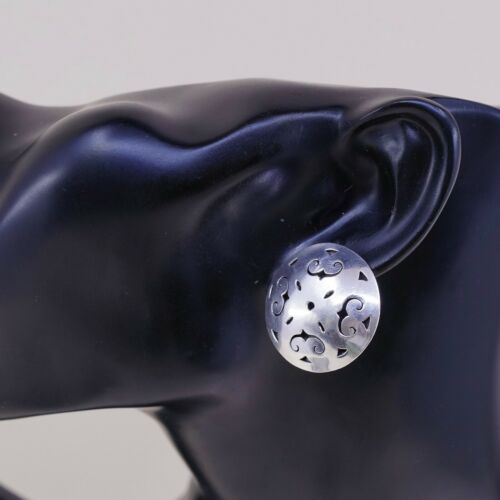 Vtg Sterling 925 Silver Handmade Screw Back Earrings Embossed Swirl Cut Out