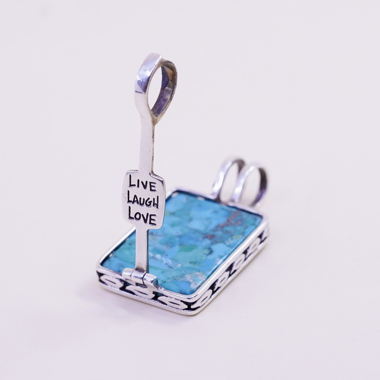 vintage silpada sterling silver pendant, 925 life of tree with Square Turquoise