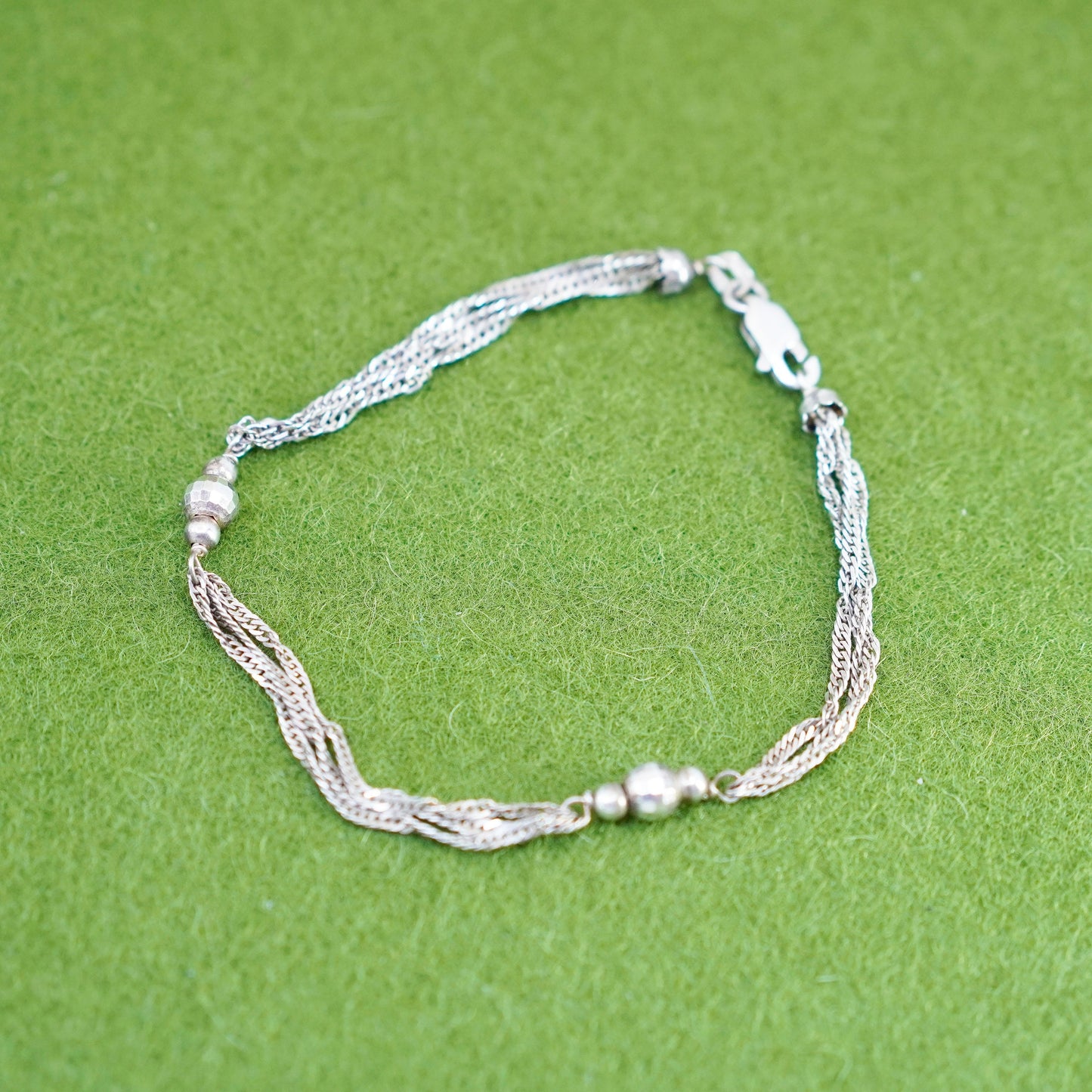 7.25”, Italy multi strands sterling silver bracelet, 925 twisted curb links