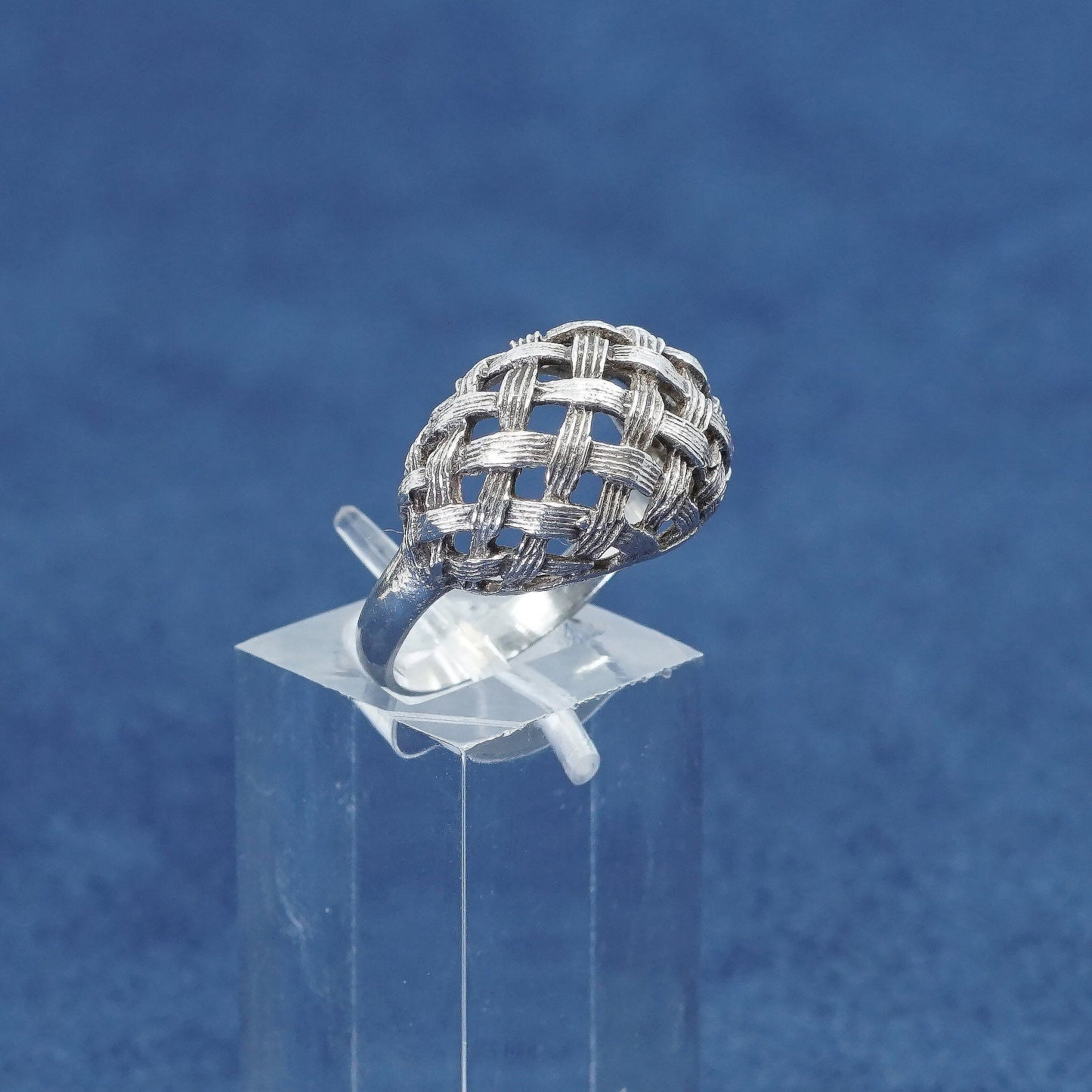 sz 7, vtg Sterling silver handmade ring, 925 cocktail ring w/ woven, braid