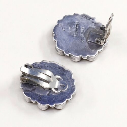 Vtg Navajo Leo Feeney Anglo Sterling Silver Handmade Earrings, Clip On Obsidian