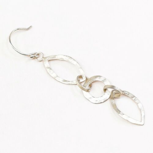 vtg Gold Over Hammered Sterling 925 Silver Circle Disc Dangles Earrings
