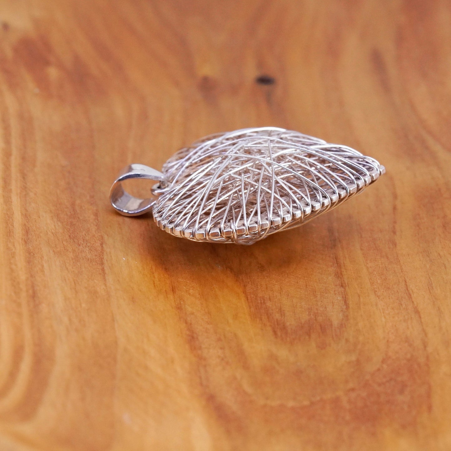 Vintage Sterling silver handmade pendant, 925 filigree puffy heart pendant