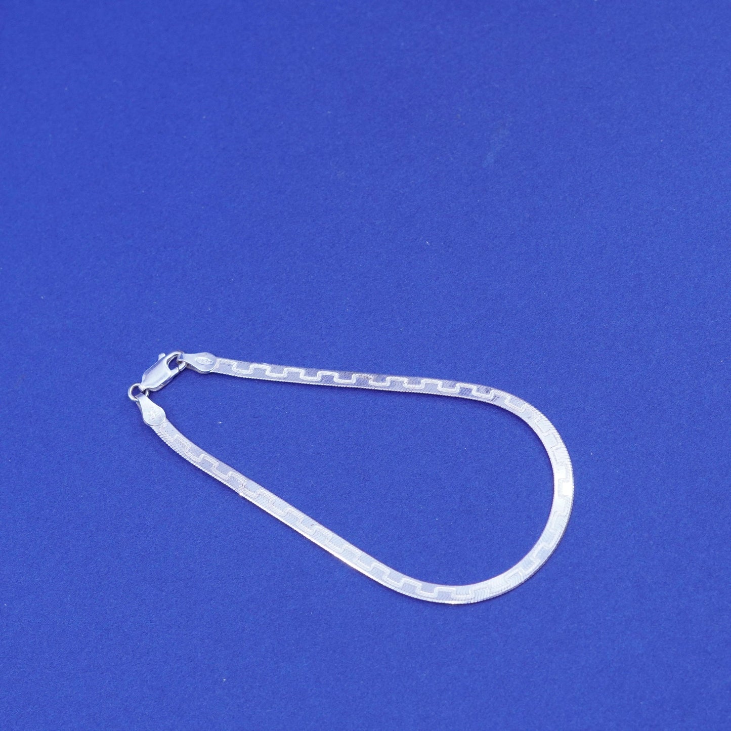 7.25”, vintage Sterling silver handmade bracelet textured 925 herringbone chain