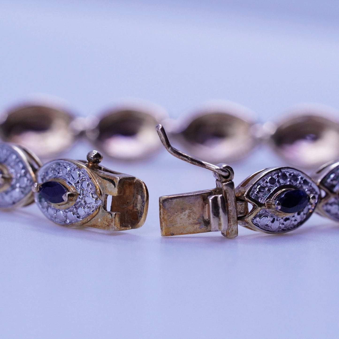 7”, vermeil gold Sterling 925 silver tennis bracelet chain sapphire diamond