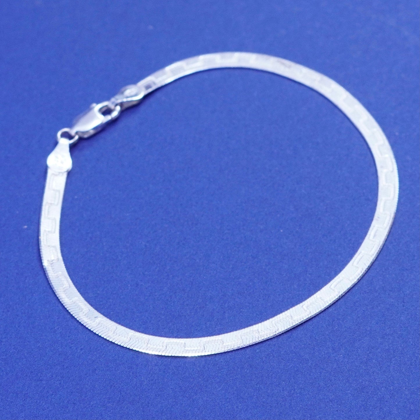 7.25”, vintage Sterling silver handmade bracelet textured 925 herringbone chain