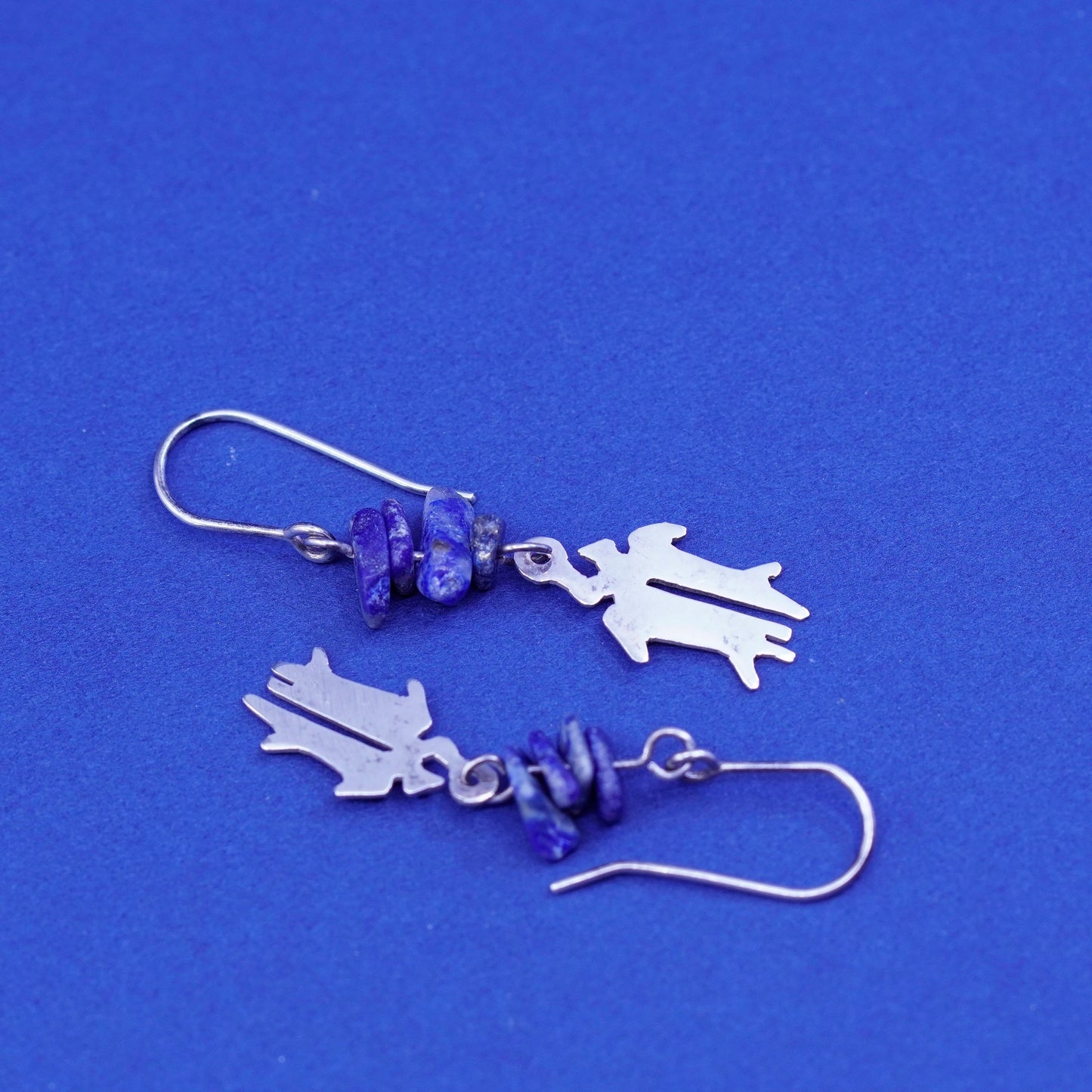Vintage sterling 925 Silver handmade earrings with nugget sodalite