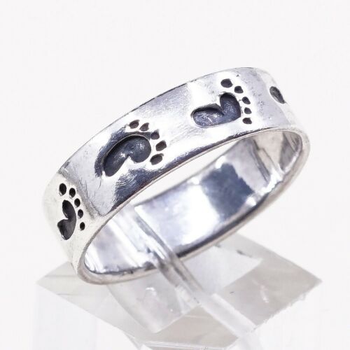 Size 11.25, Vtg Sterling Silver handmade Ring. 925 Foot Footprint Band