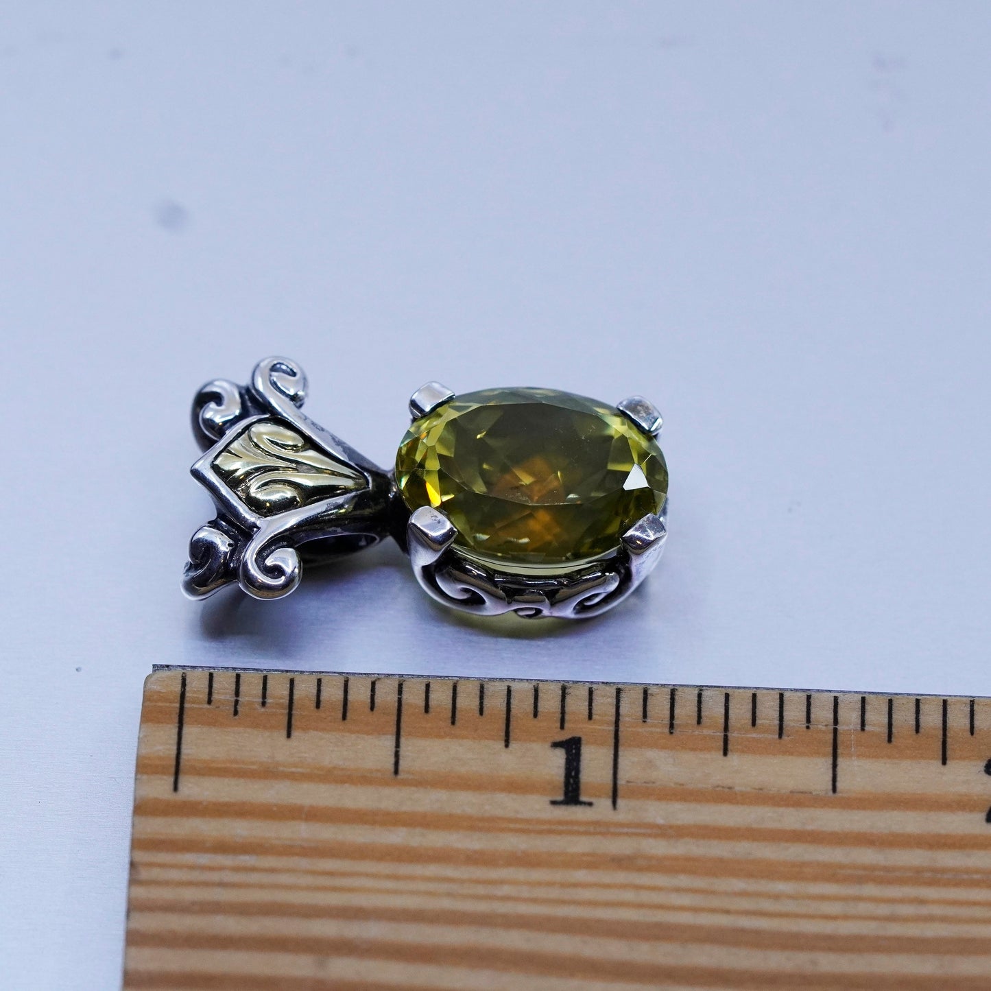 Ann King sterling silver orchid flower pendant 18K yellow gold bead obsidian