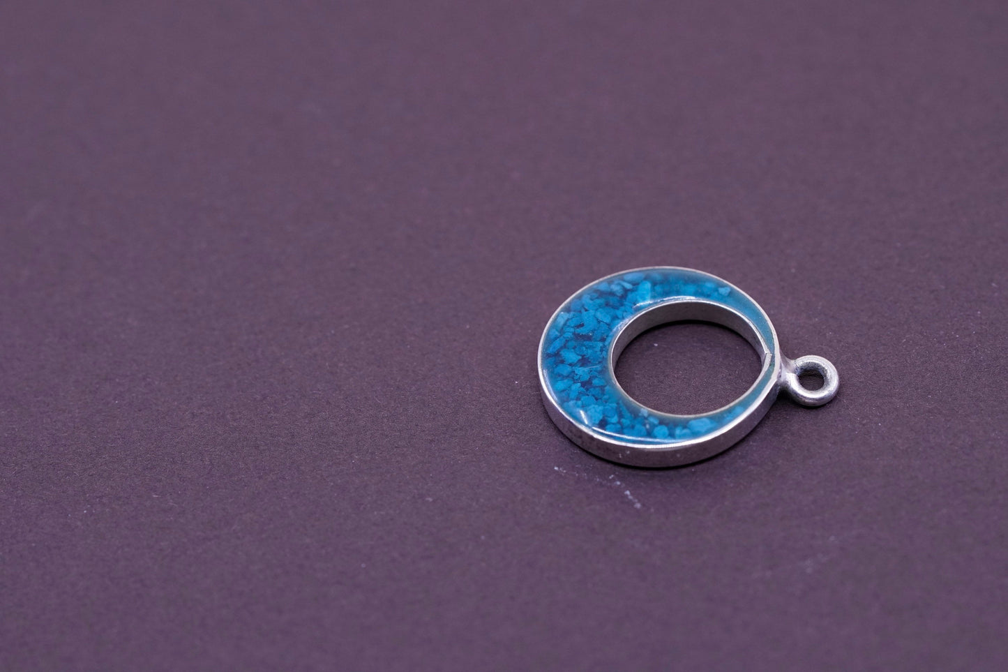 Vintage Sterling silver handmade pendant with turquoise and obsidian