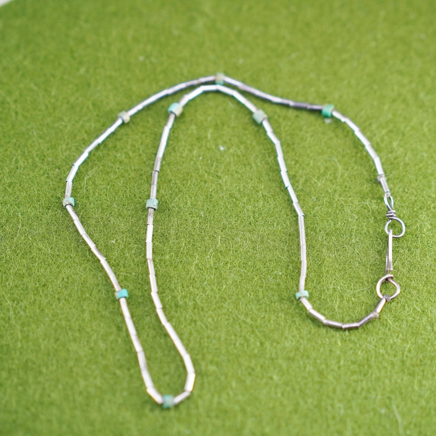14”, Native American Navajo Sterling necklace 925 liquid silver chain turquoise
