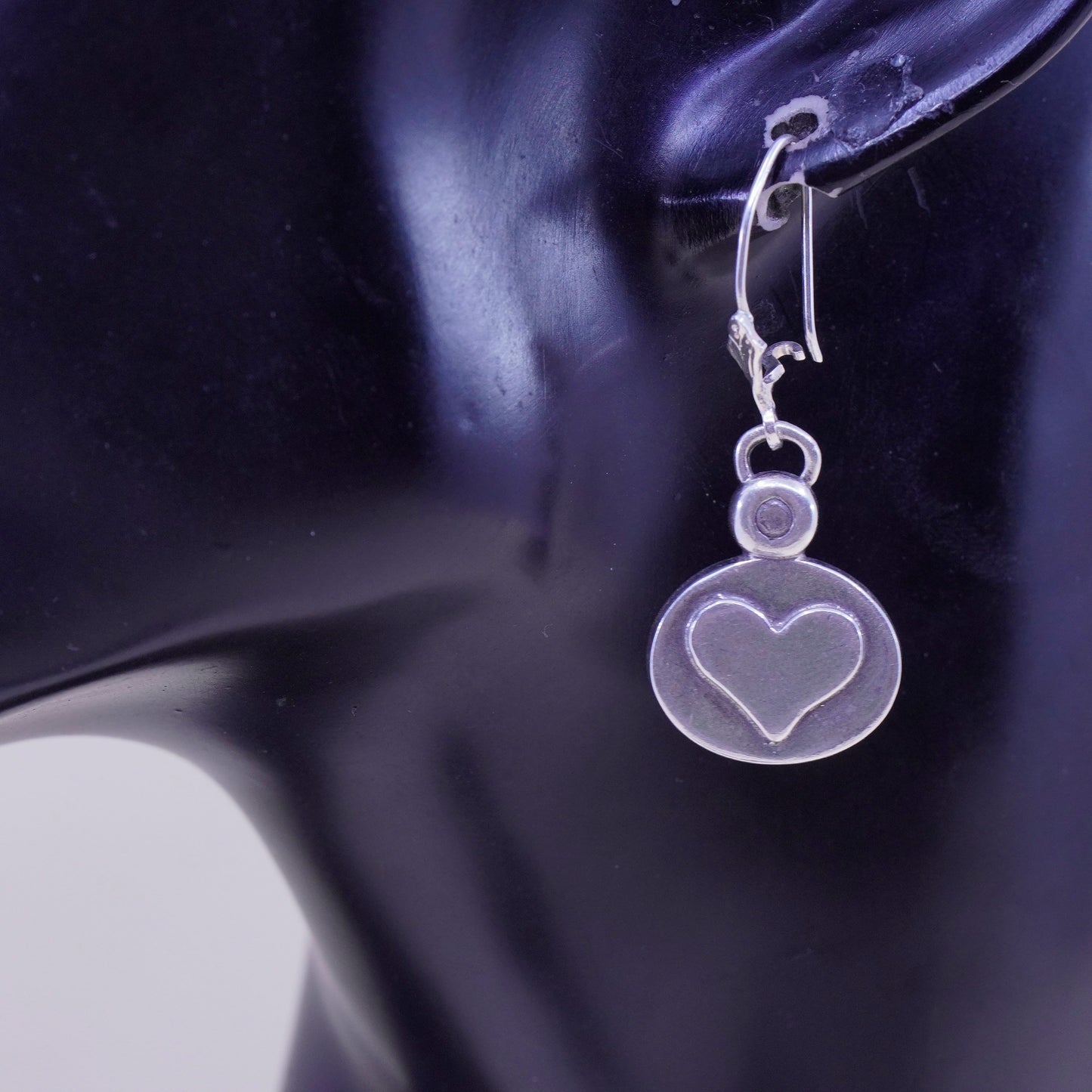 Vintage Sterling silver handmade earrings, 925 heart drops