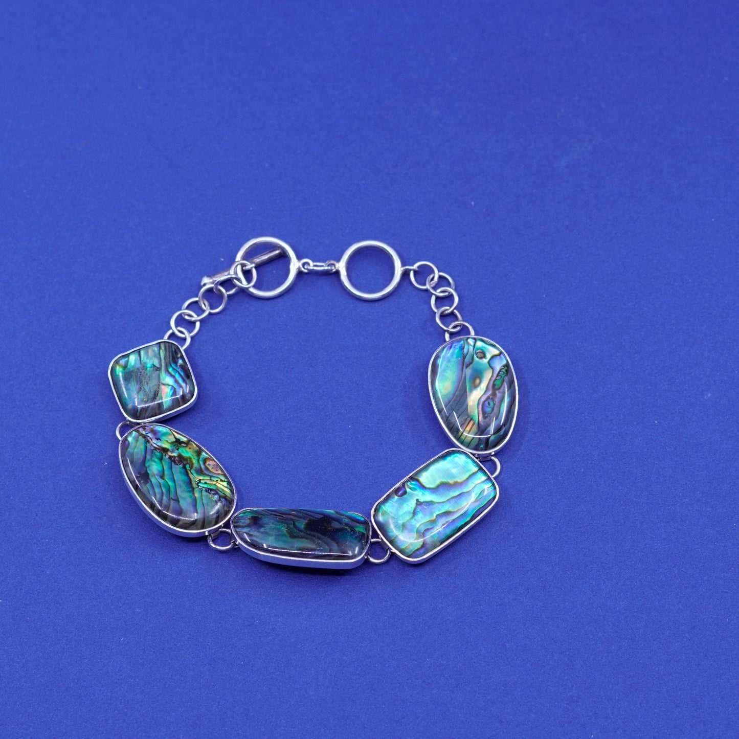 6.75+1”, vintage sterling 925 silver handmade bracelet abalone toggle closure