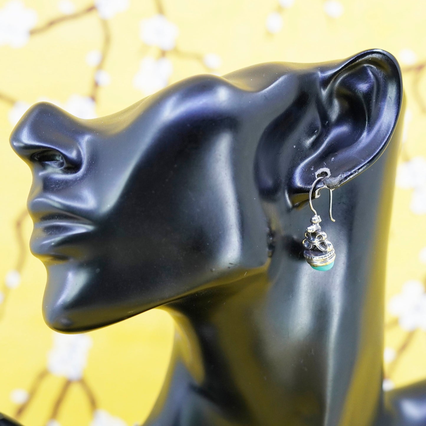 Vintage Native American Sterling 925 silver handmade ribbon earrings turquoise