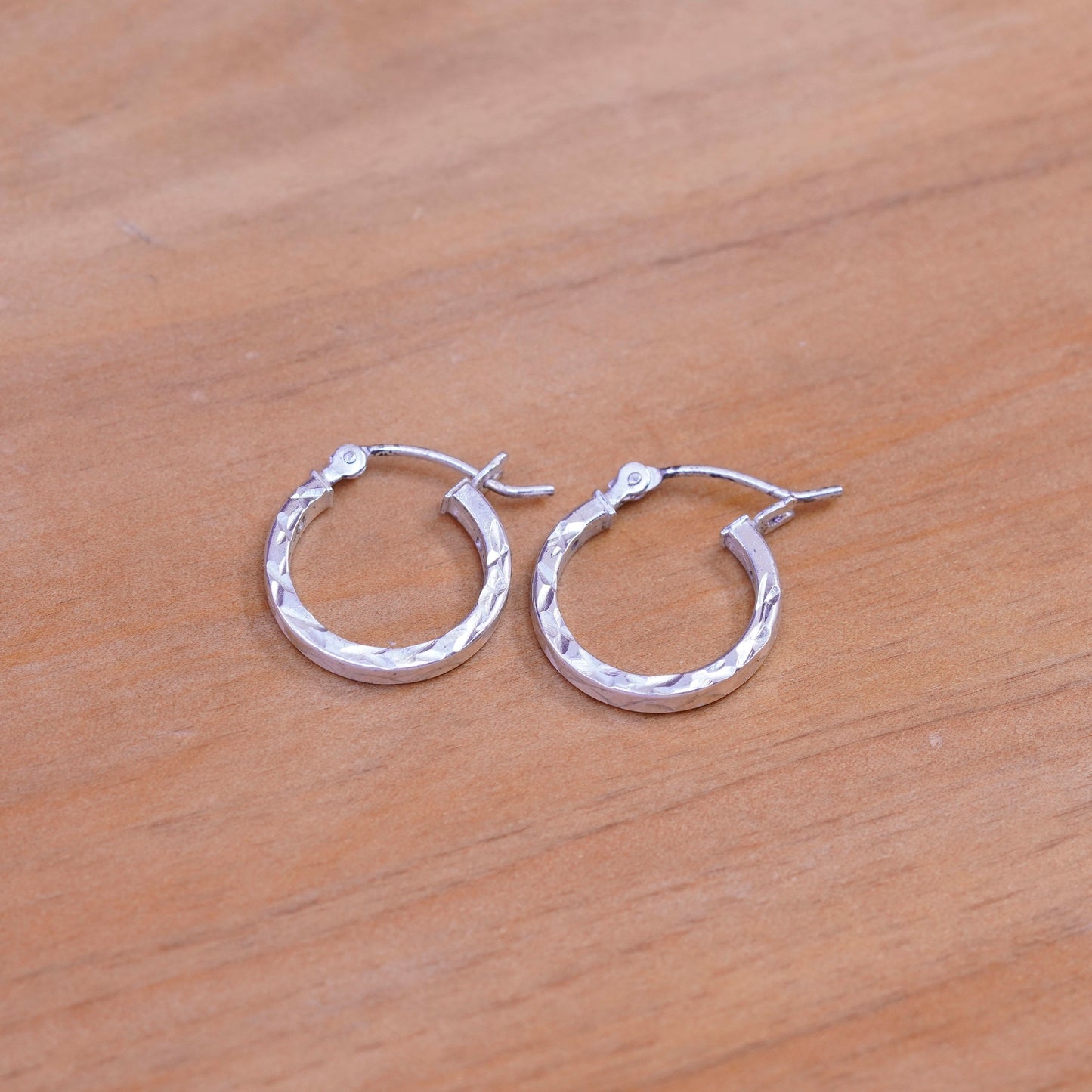0.5”, vintage Sterling silver hoop earrings, textured 925 hoops