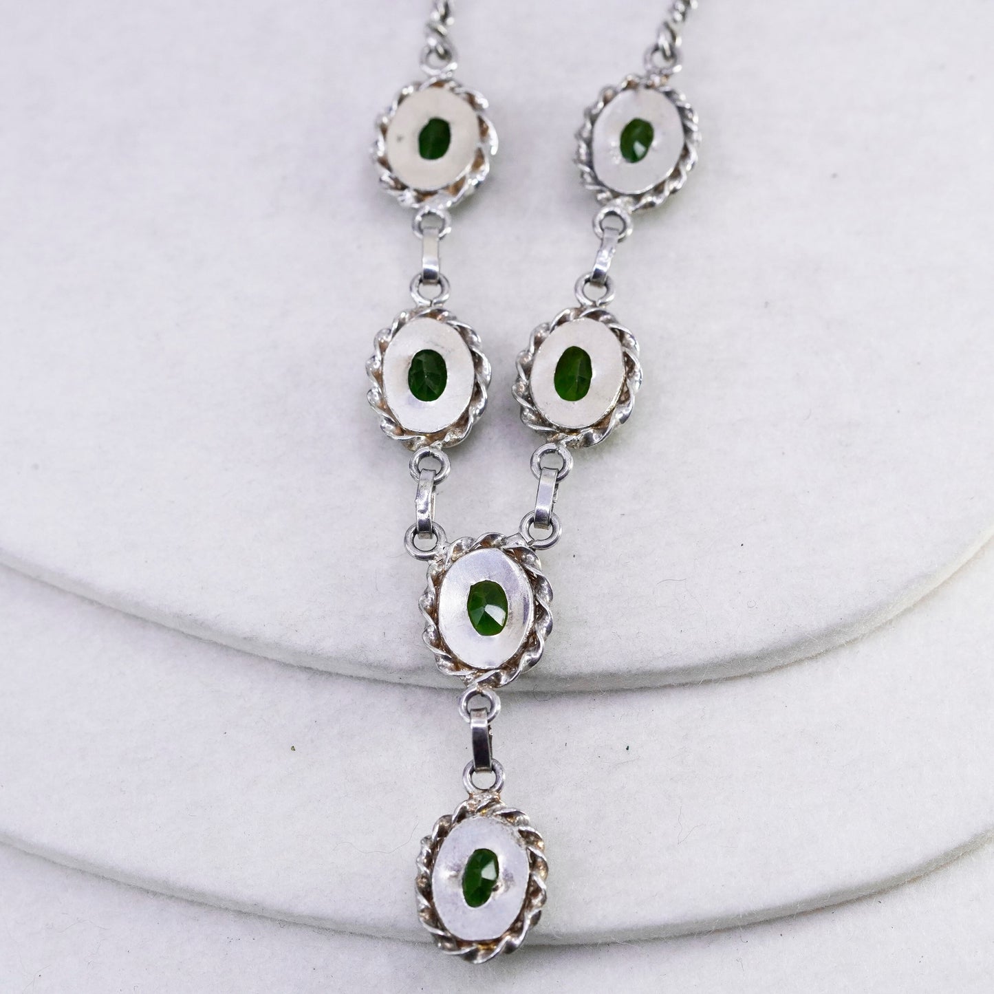 20” 3mm, vintage Sterling 925 silver handmade curb chain necklace with peridot