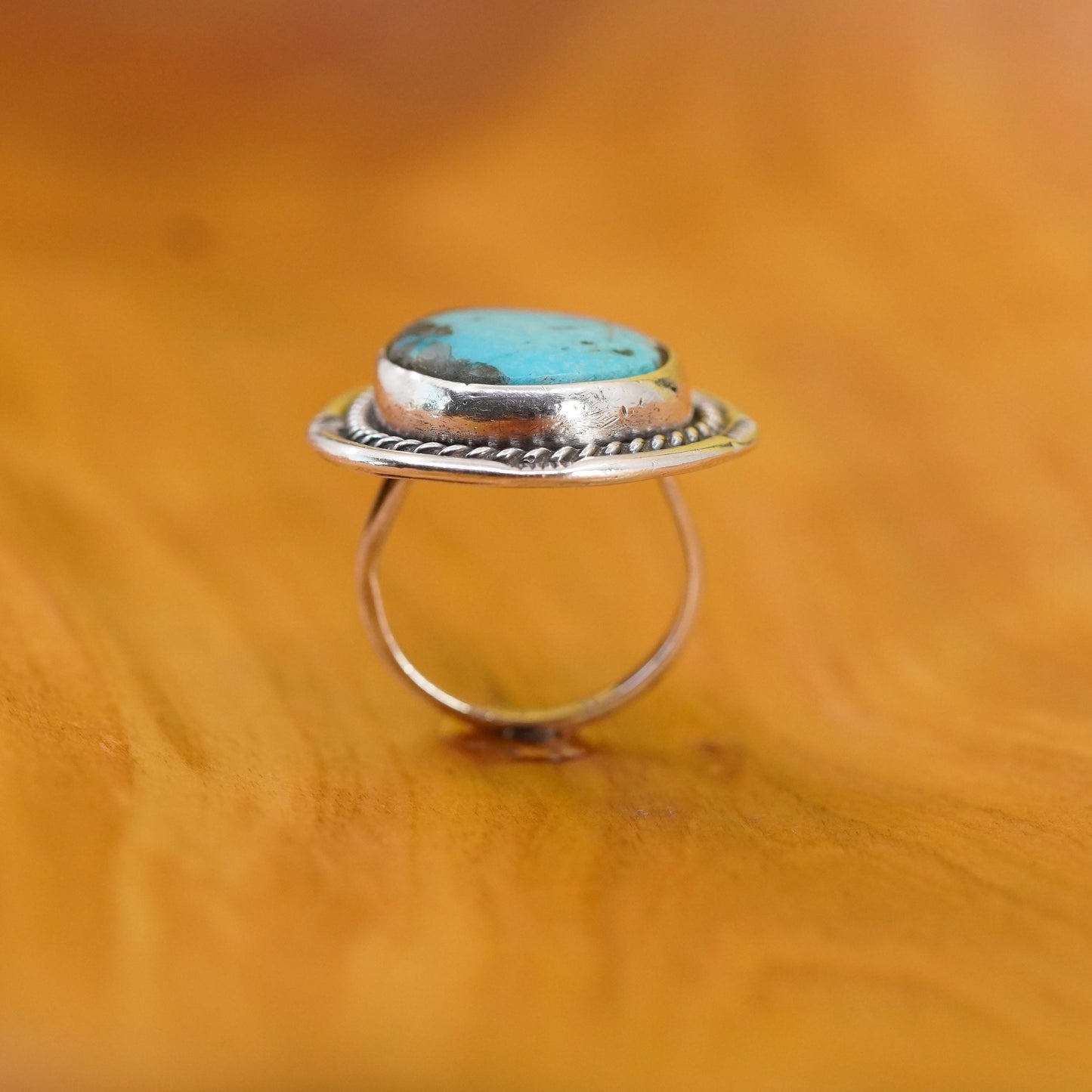 Size 5, Sterling 925 silver ring, Native American, Navajo creek turquoise