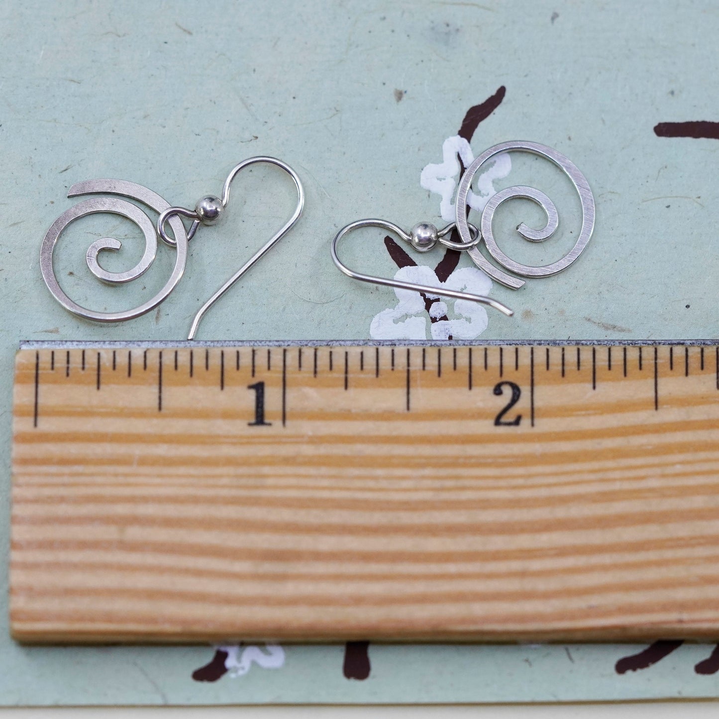 Vintage Sterling silver handmade earrings, 925 swirl drop