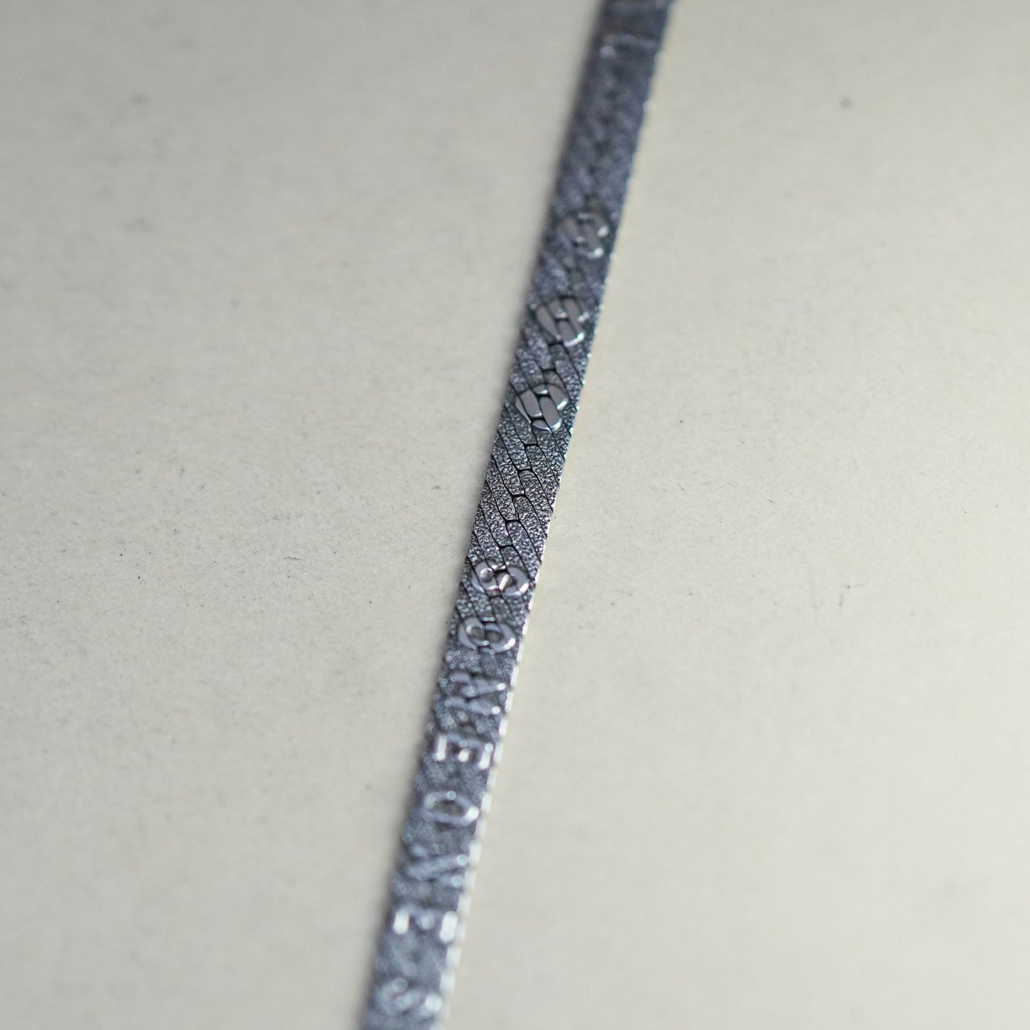 18”, VTG Italy sterling silver necklace, heart textured 925 herringbone chain