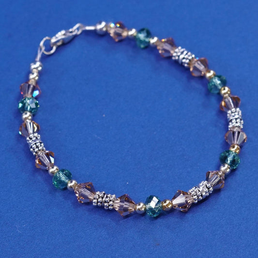 6.75”, Two Tone sterling silver handmade bracelet 925 w/ small 14K yellow beads
