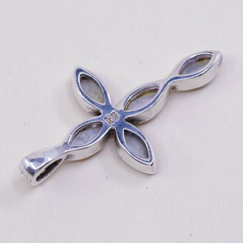 Vintage Sterling Silver Handmade Pendant, 925 silver cross w/ Whire Marquise Mop