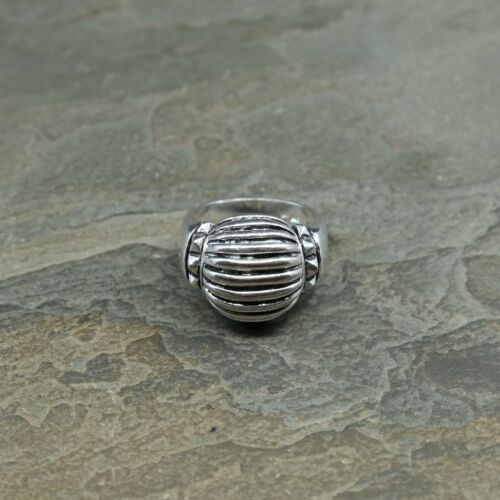 Size 8.25, Vtg Sterling Silver Handmade Ribbed Ring taxco 925 Silver Band