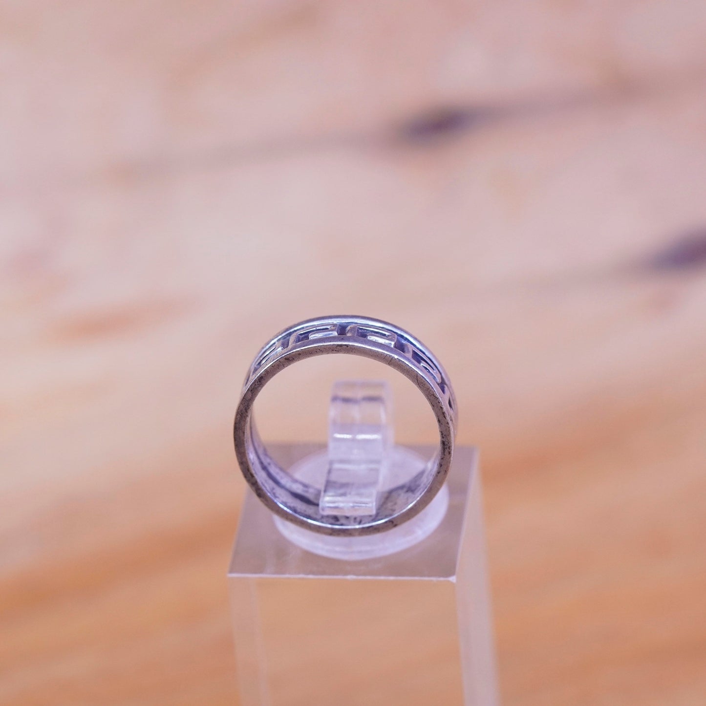 Size 6, vintage Sterling silver handmade ring, 925 band with Greek key Embossed