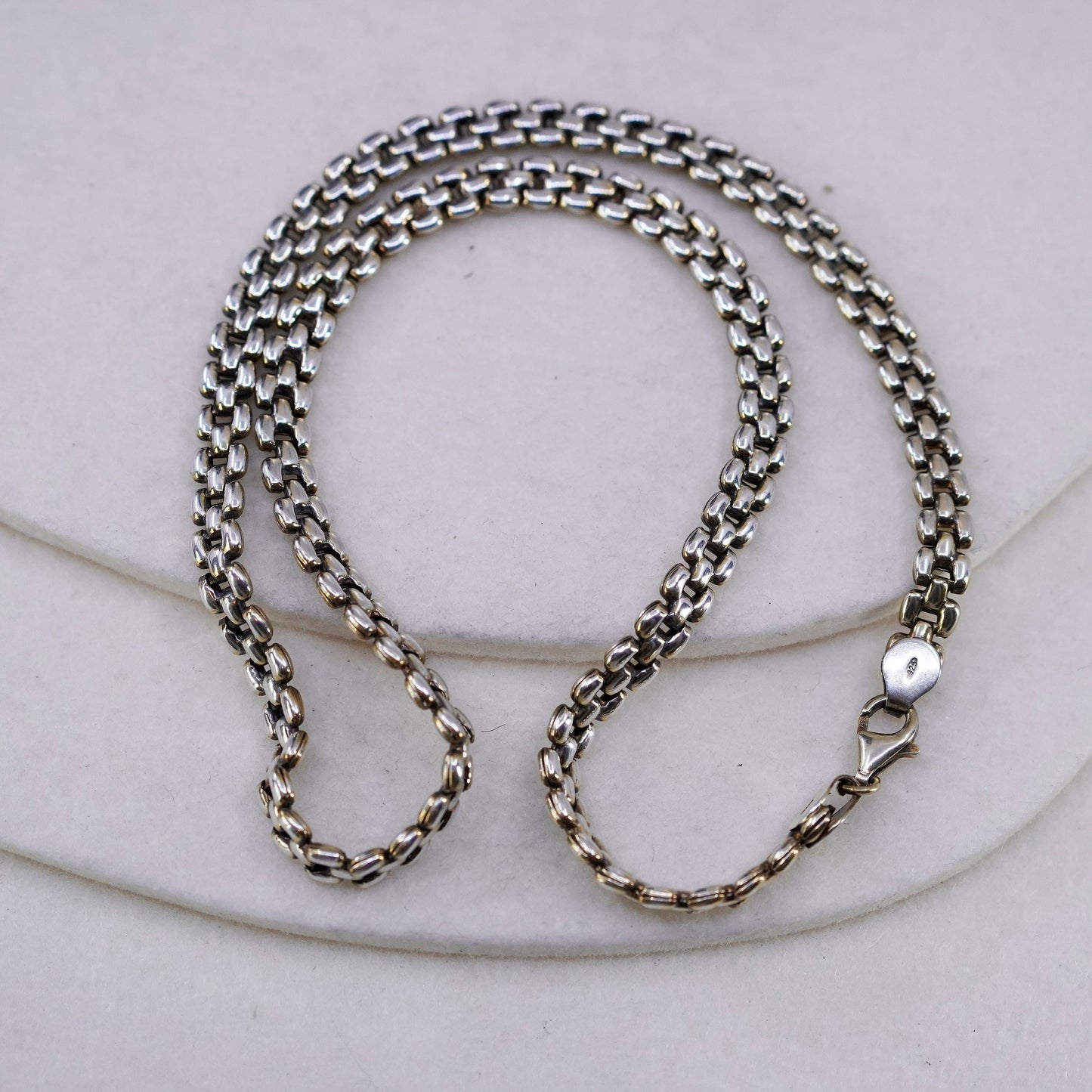 18”, vintage Italy vermeil gold over Sterling 925 silver puff chain necklace