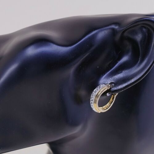 0.5”, Vermeil Gold sterling silver earrings Hoops Huggie W Diamond, Stamped 925