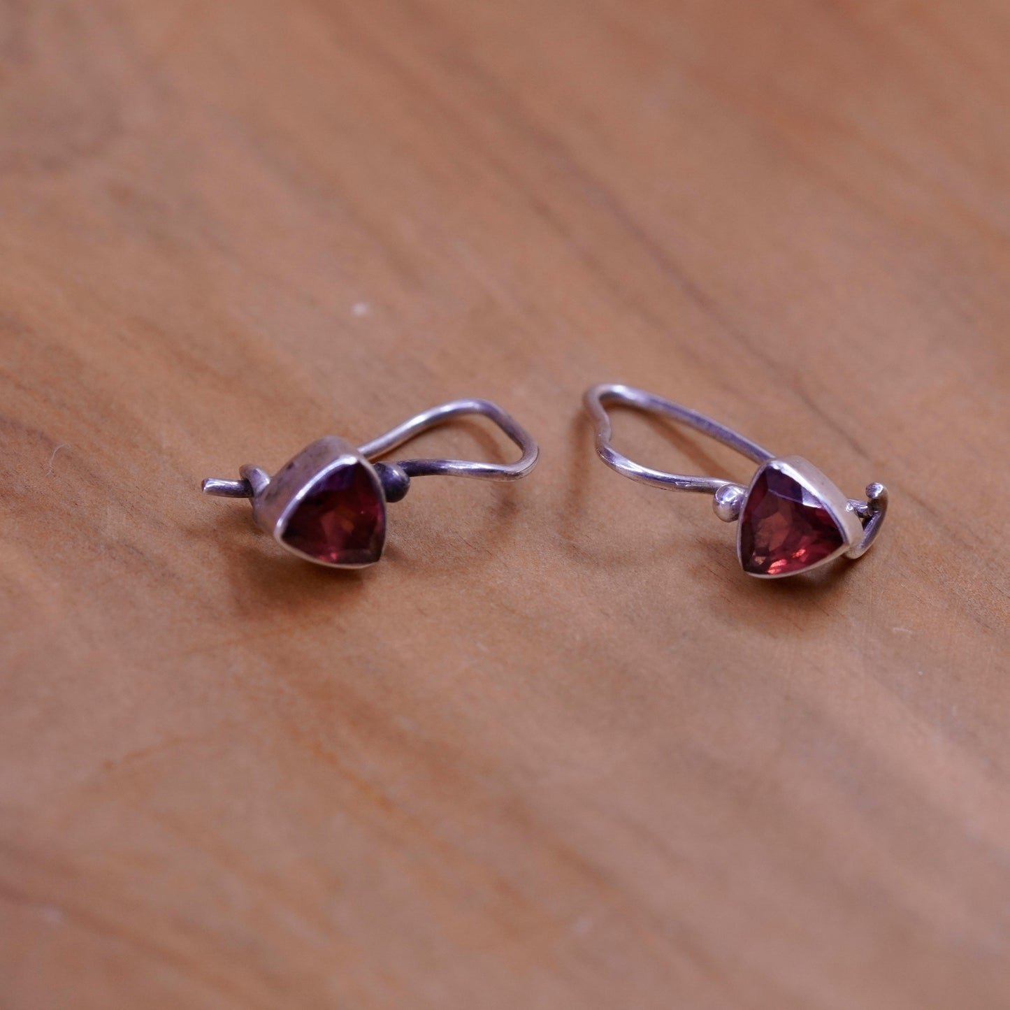 Vintage Sterling 925 silver handmade earrings with ruby