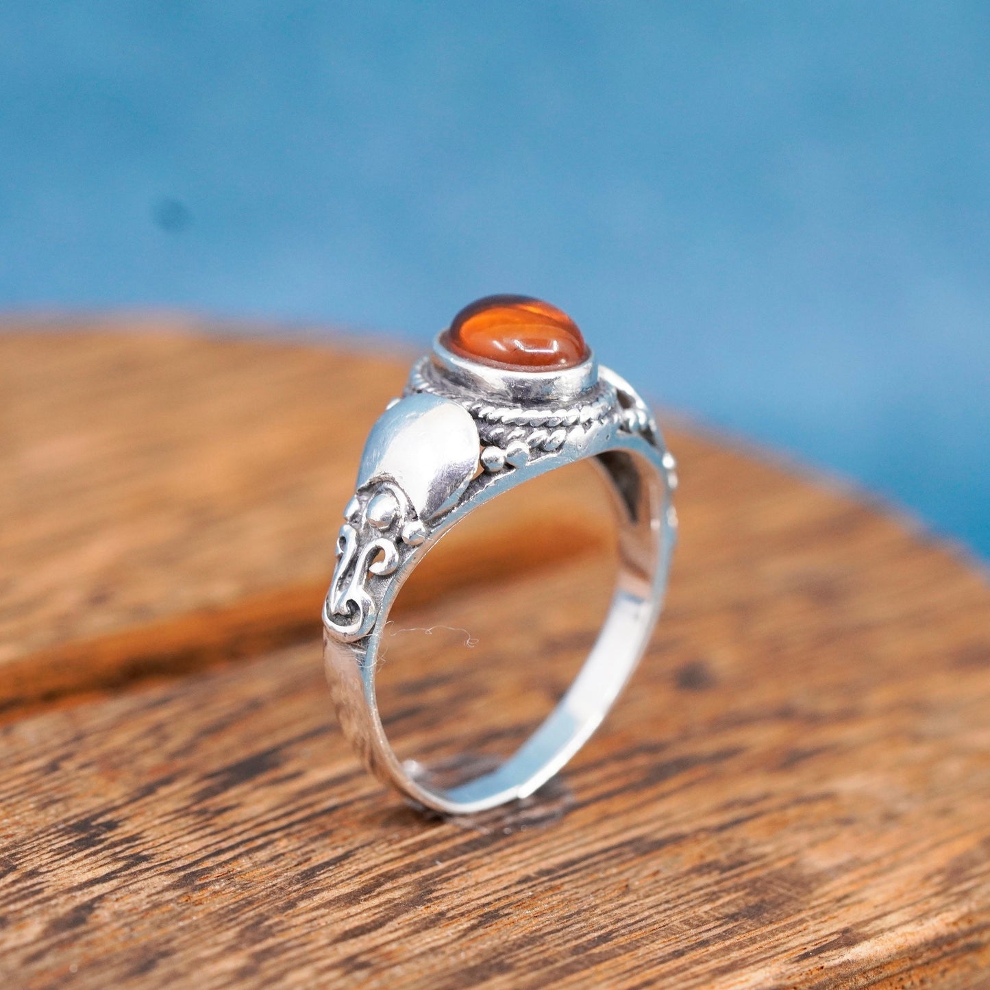 Size 8, Sterling 925 silver handmade amber ring, Native American, southwestern