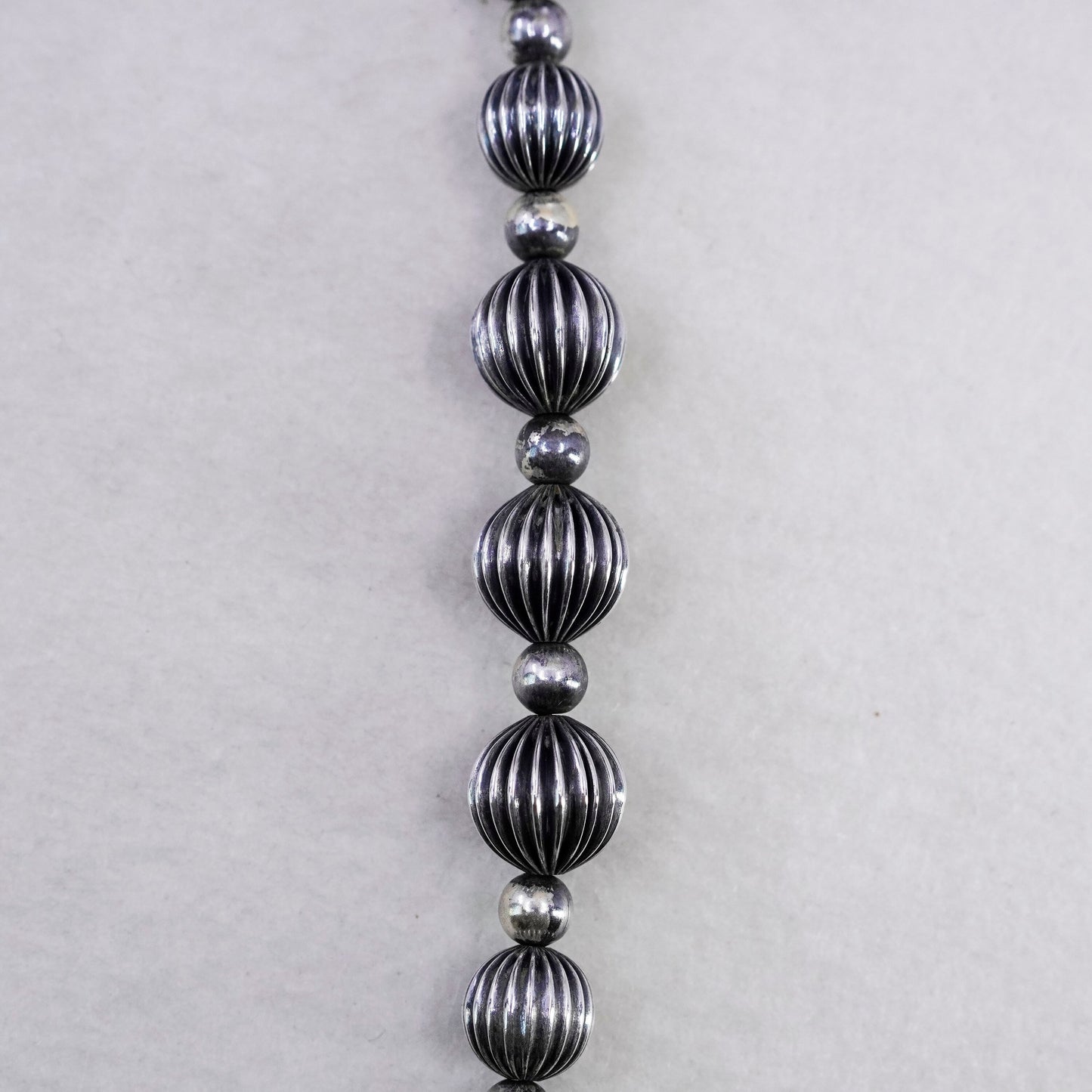 14+2”, Napier 925 sterling silver plated graduated ribbed bead chain necklace