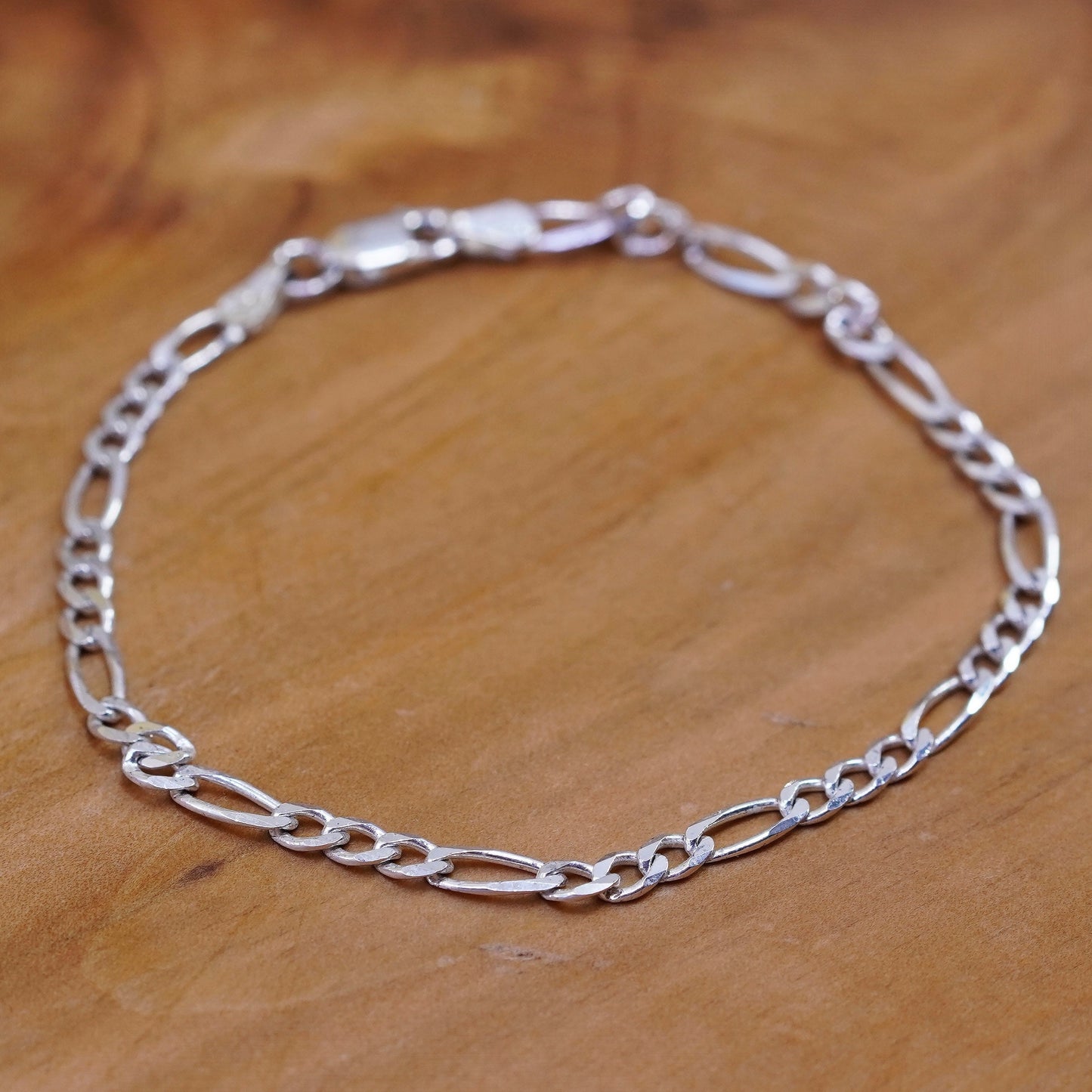 7”, 4mm, vintage Sterling silver handmade bracelet, 925 figaro link chain