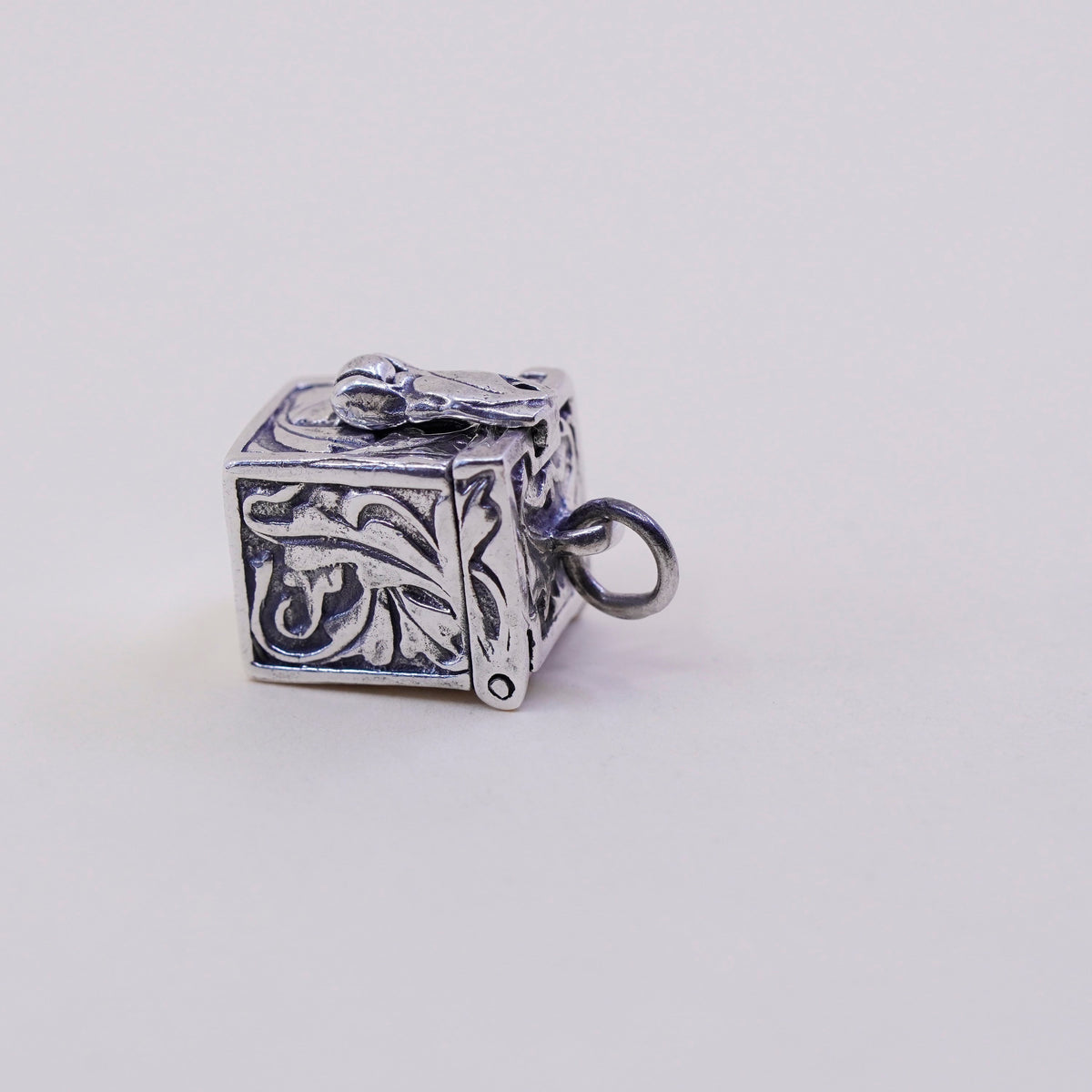 Sterling silver handmade prayer box pendant, 925 locket charm with filigree