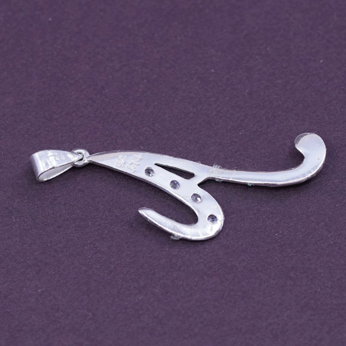 Vintage Sterling silver handmade initial A pendant, 925 charm with cz
