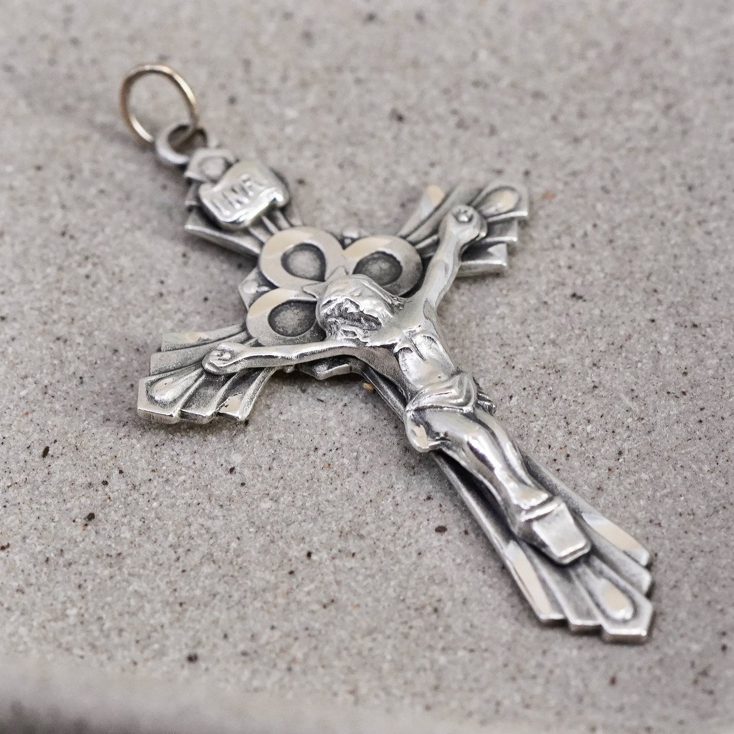 Vintage INRI Sterling silver filigree pendant, 925 cross charm with Jesus