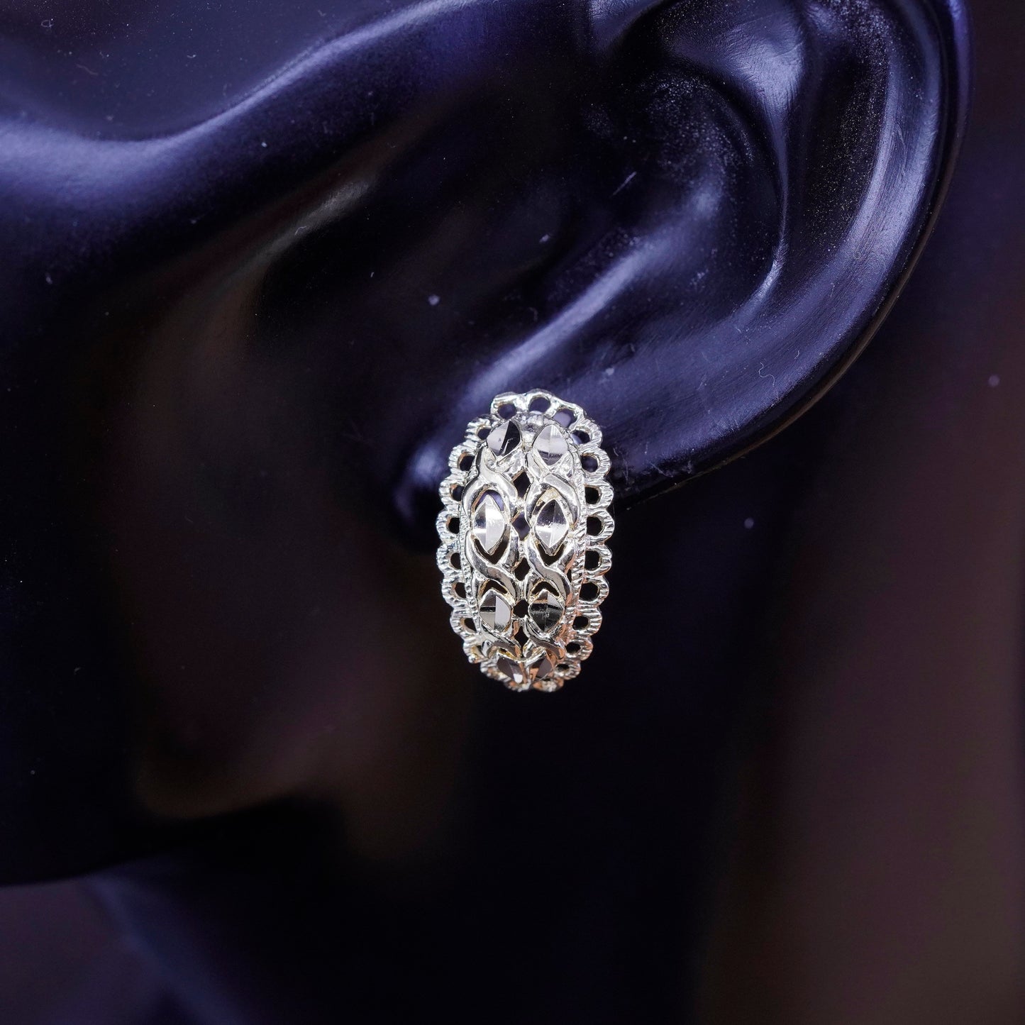 0.75”, vermeil gold over Sterling silver earrings, 925 filigree hoops, huggie