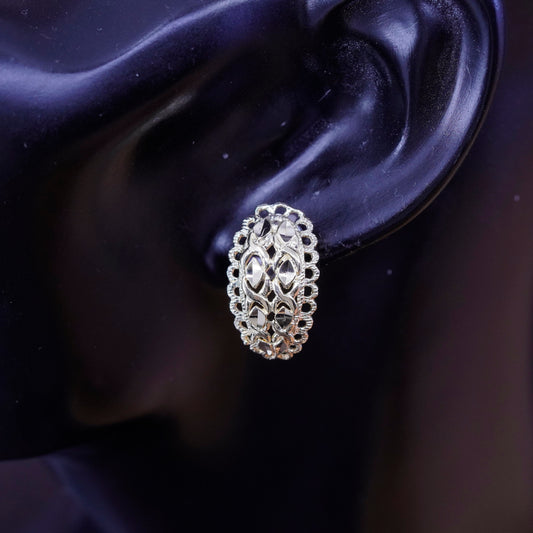 0.75”, vermeil gold over Sterling silver earrings, 925 filigree hoops, huggie