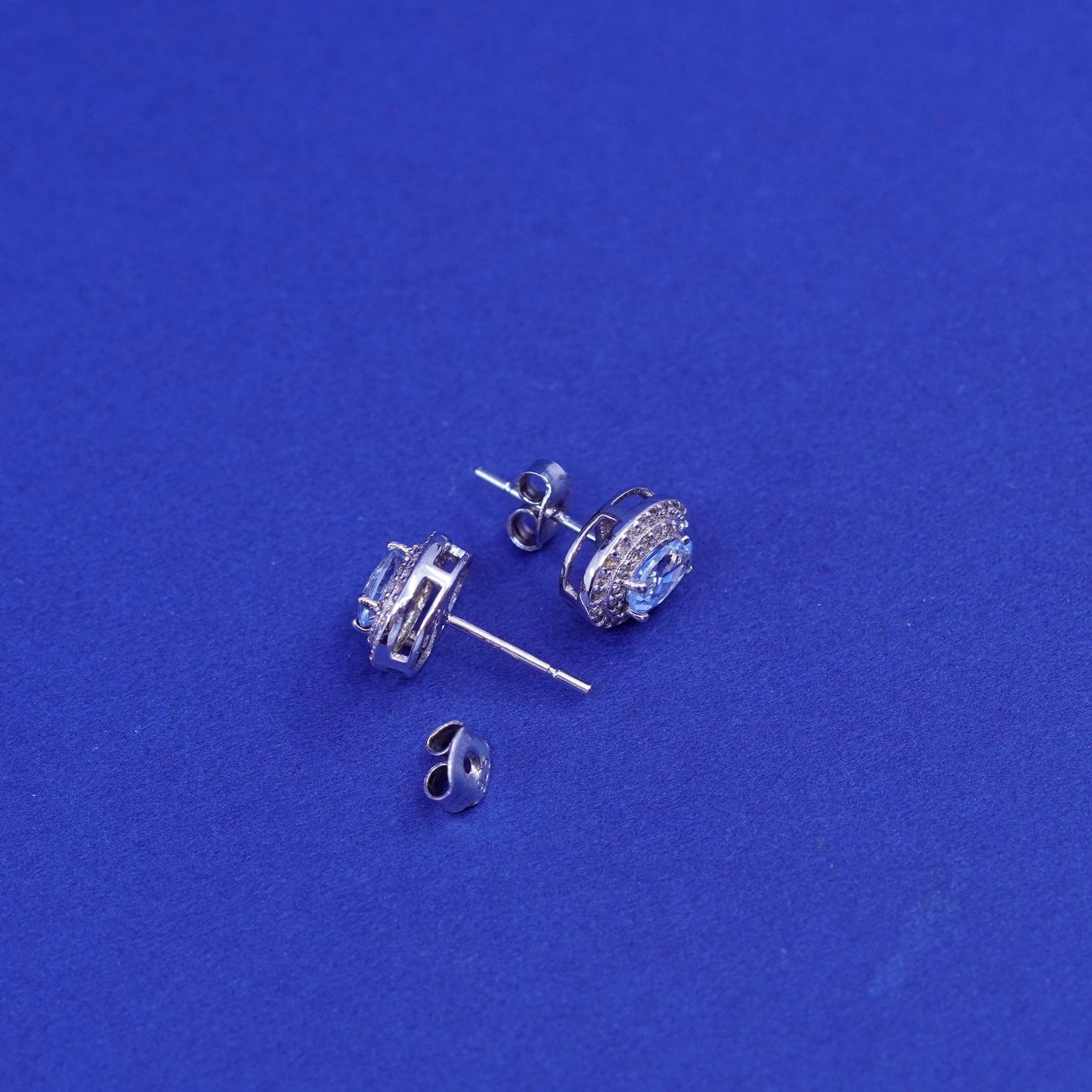 Vintage Sun sterling silver handmade earrings, 925 studs with topaz and cz
