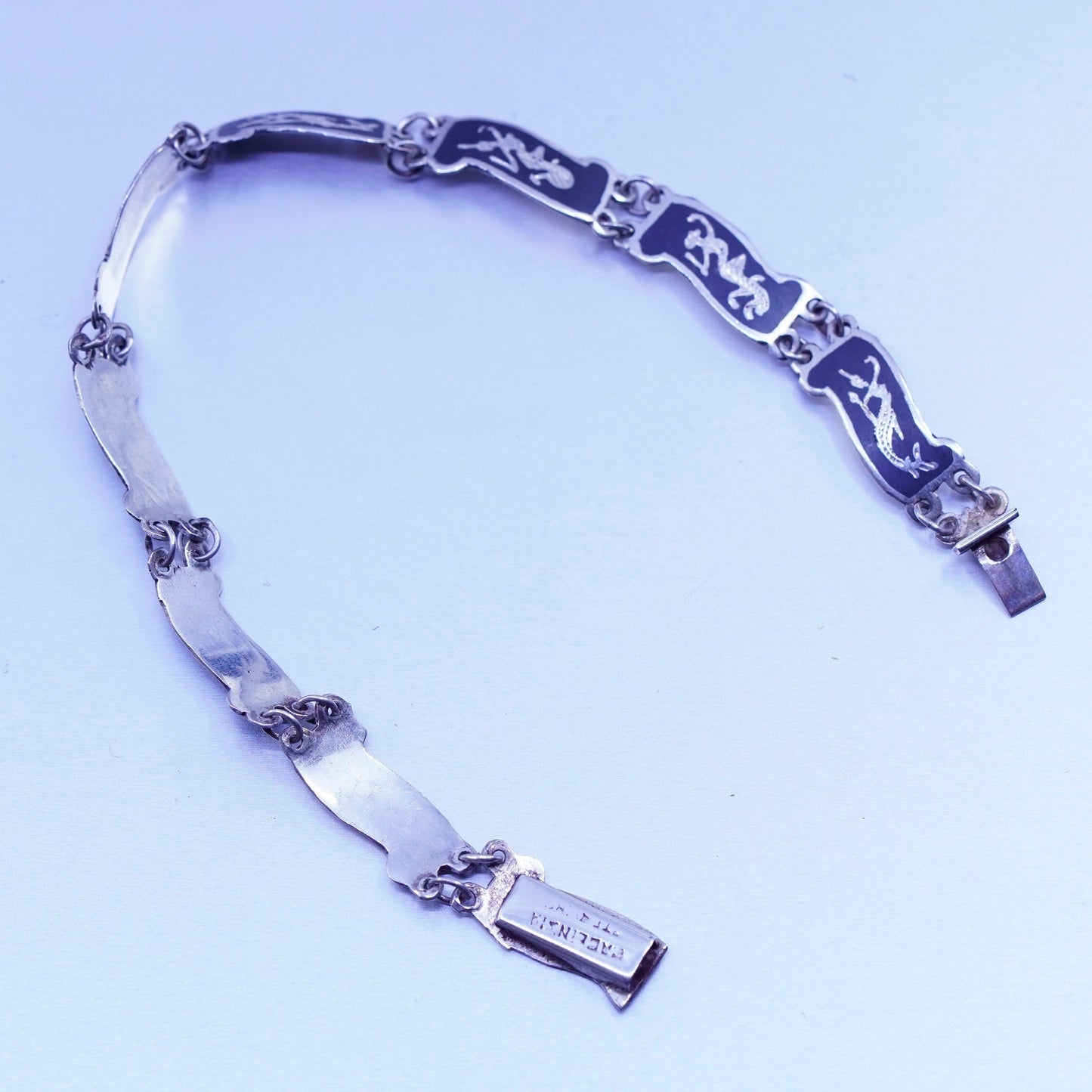 7.25”, Vintage Sterling 925 silver handmade tennis bracelet with goddess