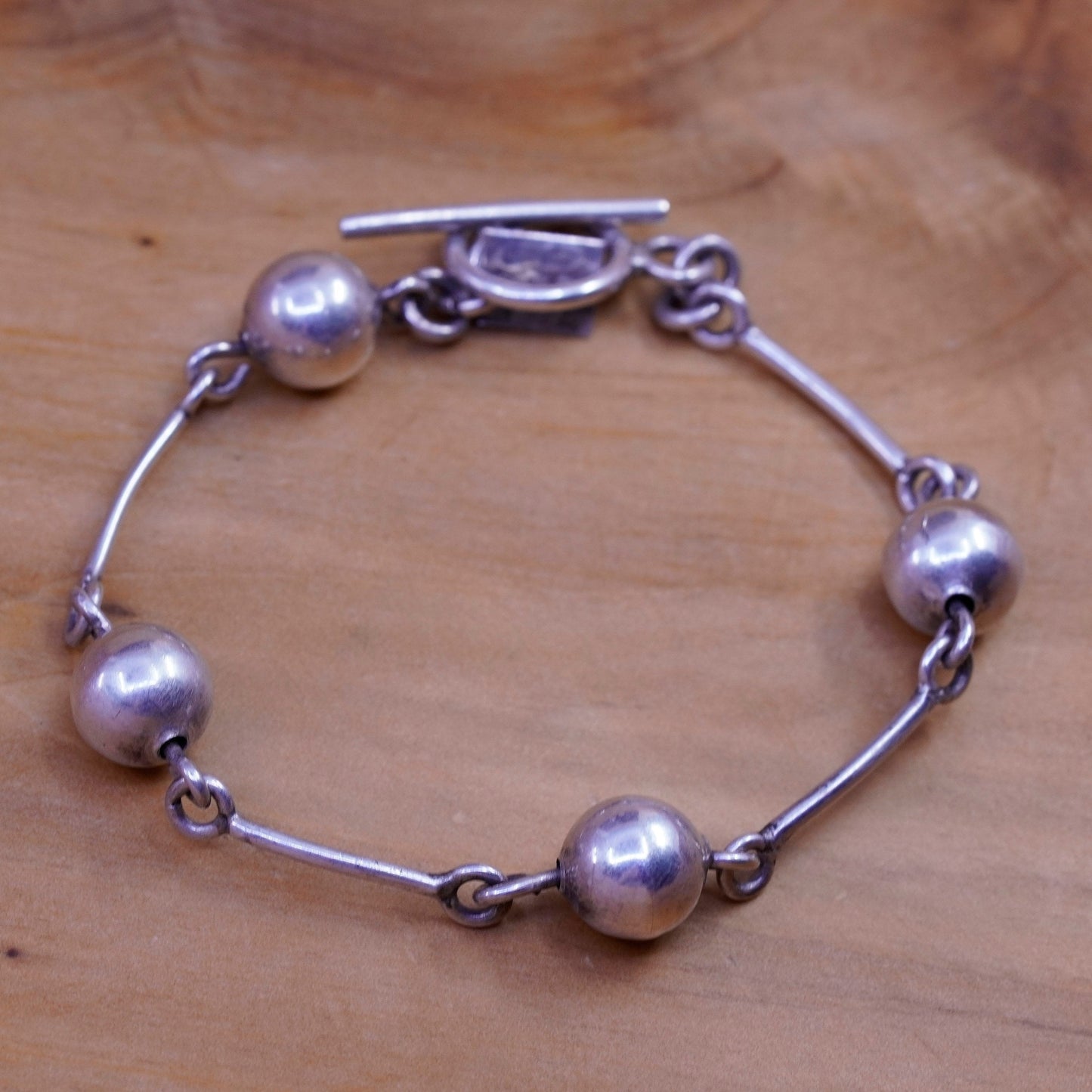 6.5”, Vintage Sterling silver handmade bracelet, 925 dna chain with bead