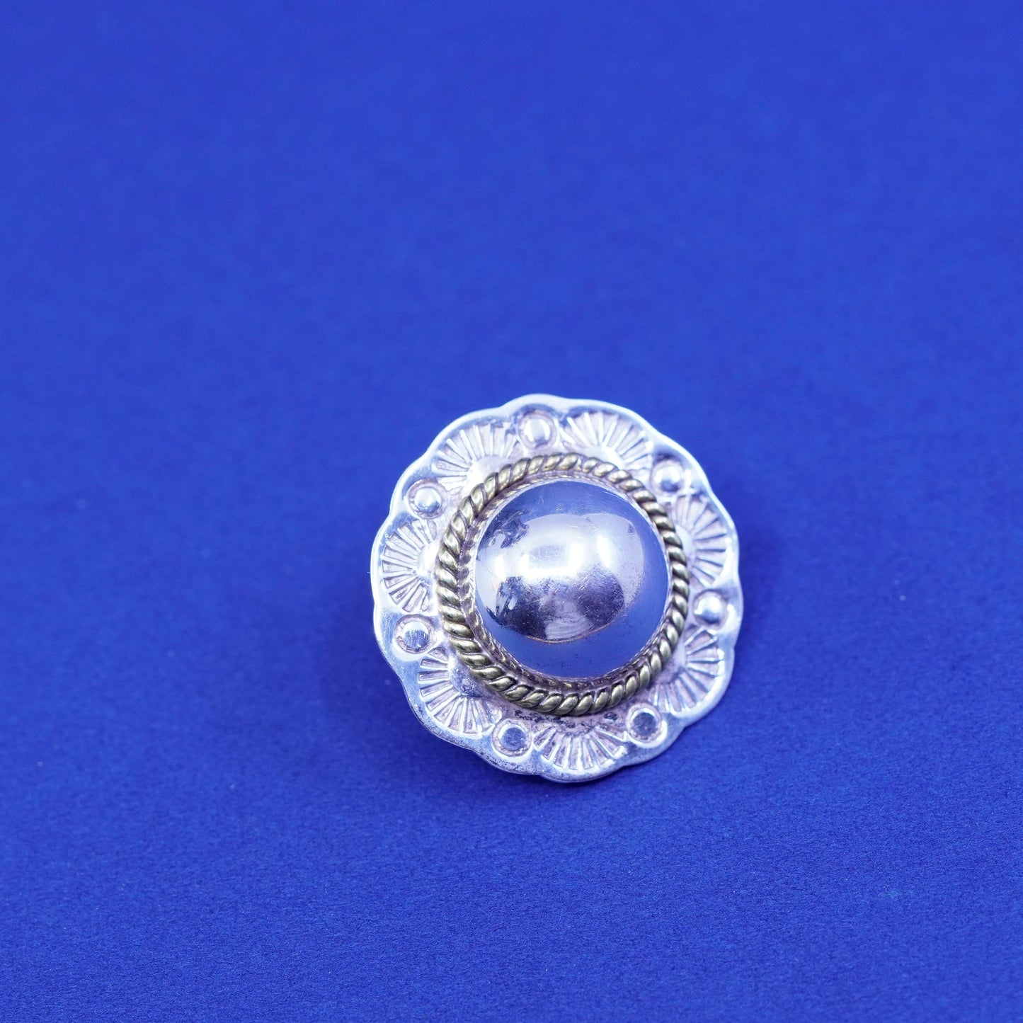 Vintage two tone Sterling silver handmade earrings, 925 flower studs with cable