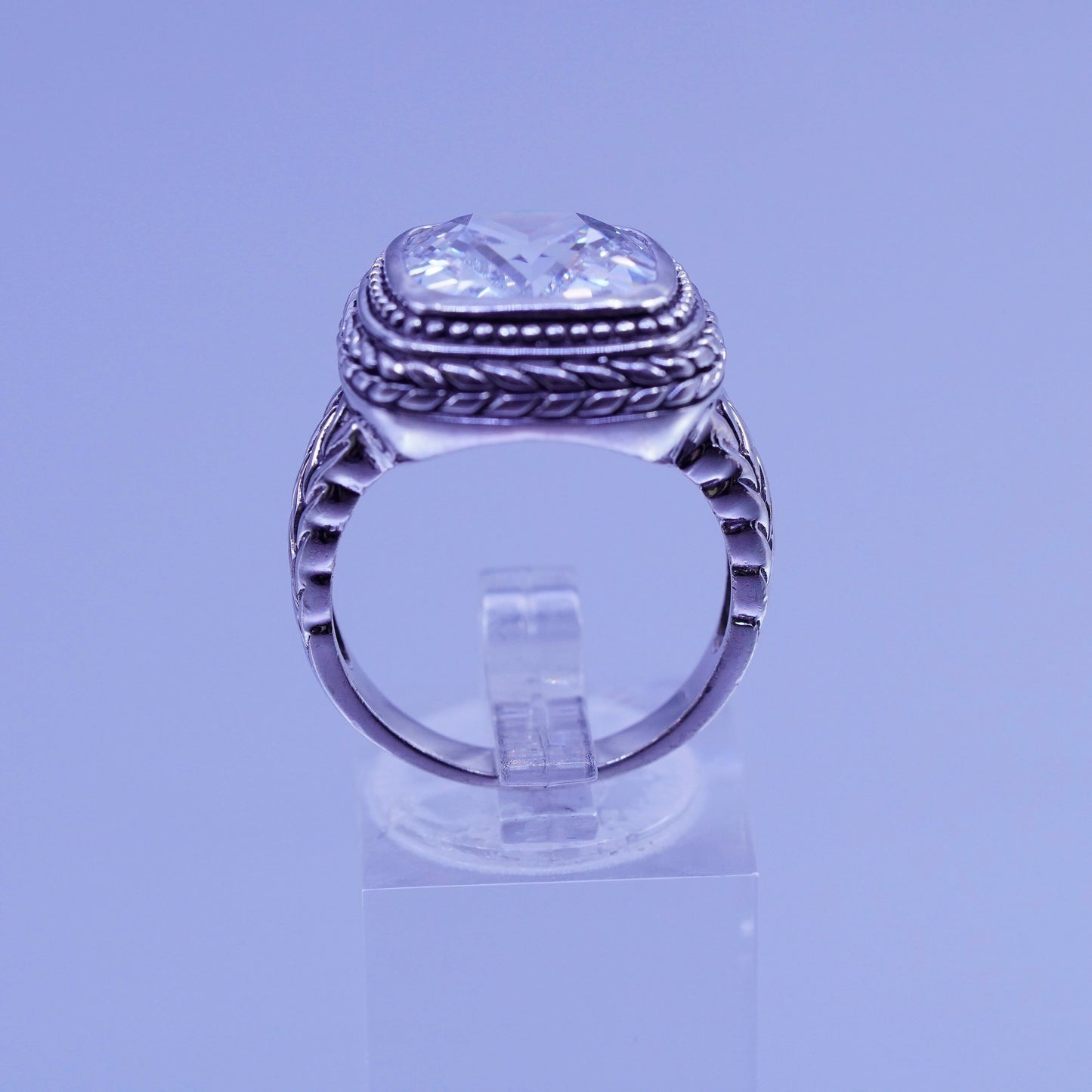 Size 9, vintage Sterling 925 silver handmade statement ring with crystal cable