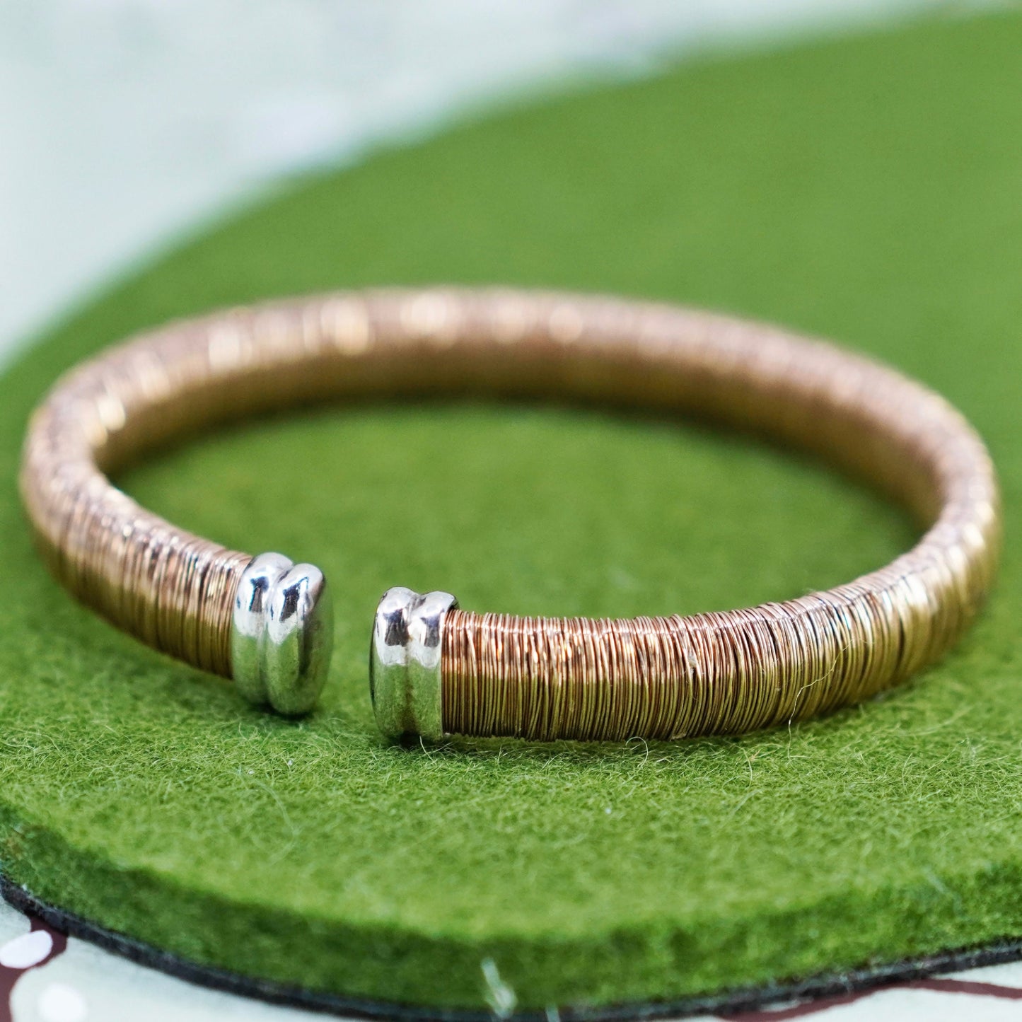 6.5”, vintage two tone Sterling silver bracelet, modern handmade wired 925 cuff