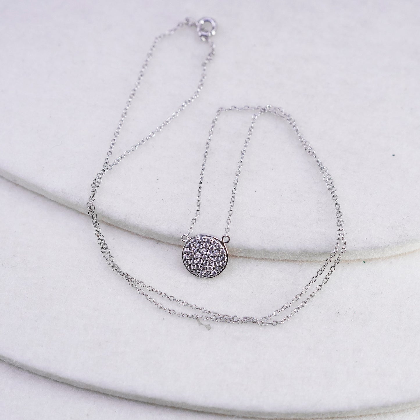 18”, Sterling 925 silver handmade circle pendant necklace w/ circle pendant Cz