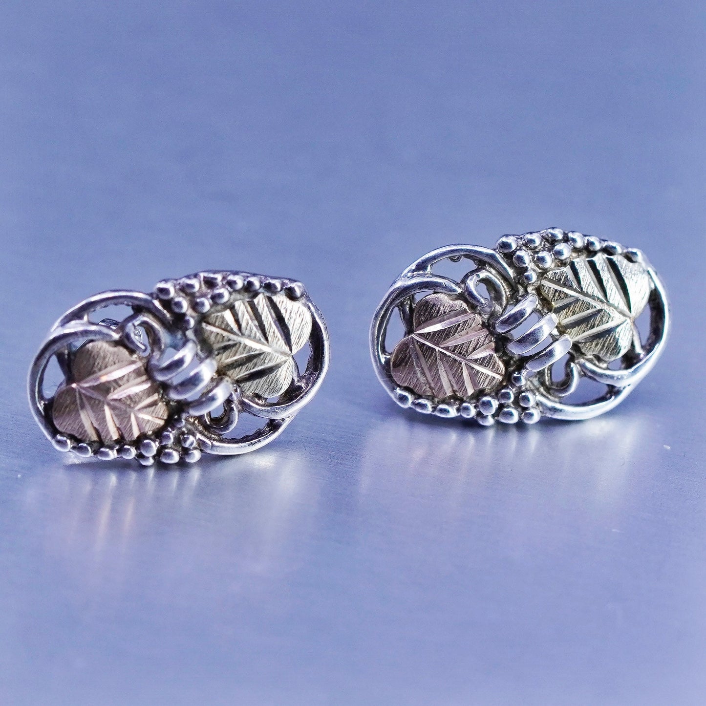 Coleman Co CCO Sterling 925 silver studs earrings 12K rose gold gold grape vine