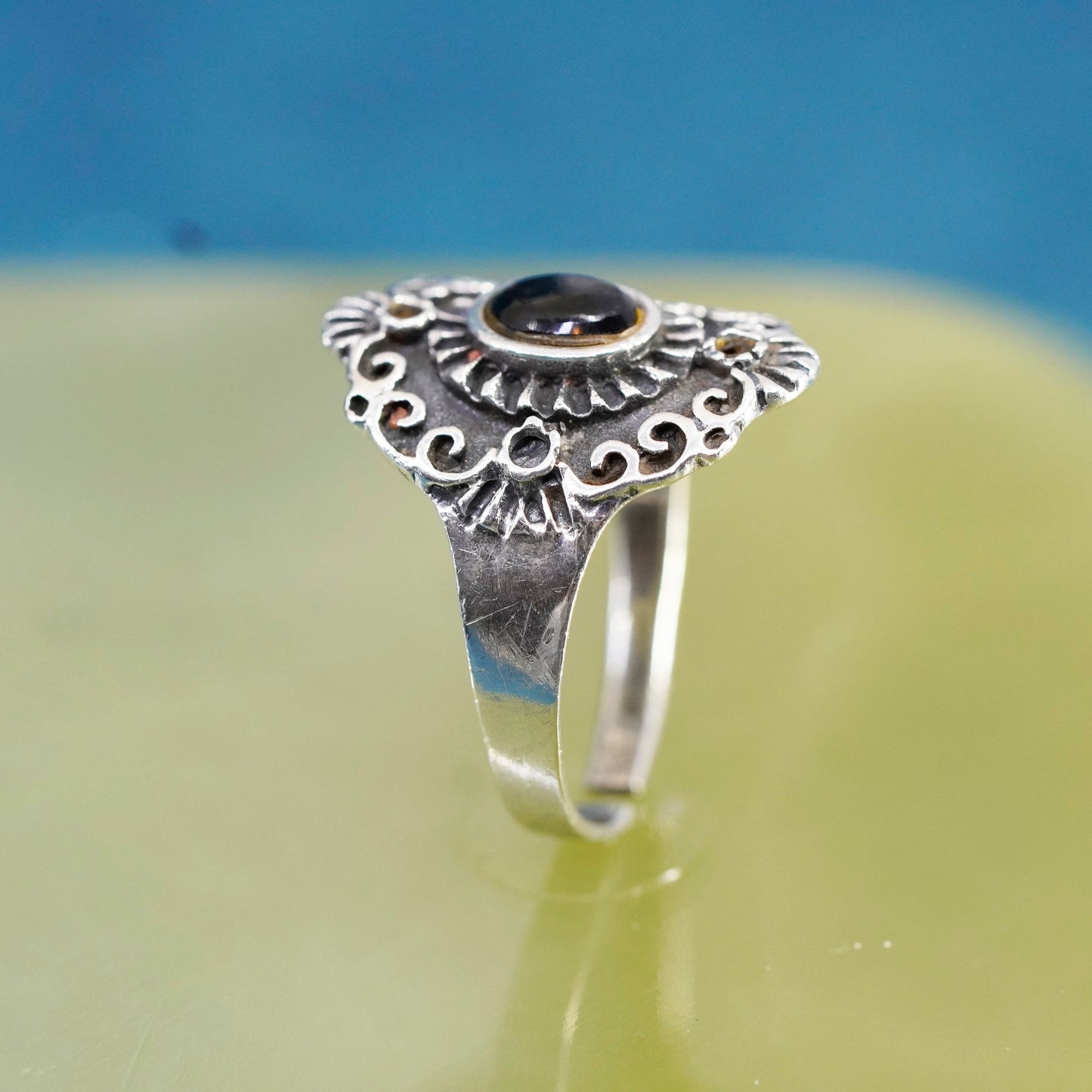 Size 5.5, vintage Sterling 925 silver handmade ring with obsidian