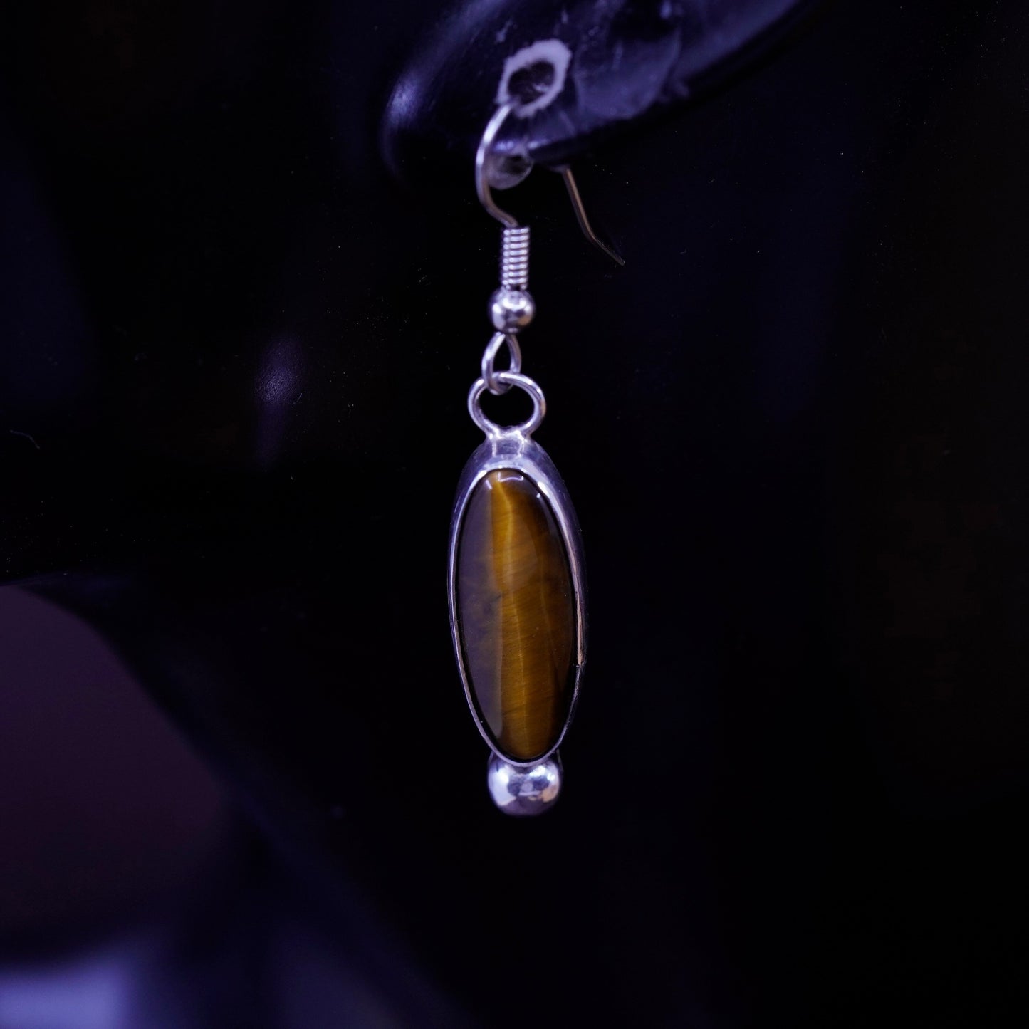 Vintage Sterling 925 silver handmade earrings golden cat’s eye drops and beads