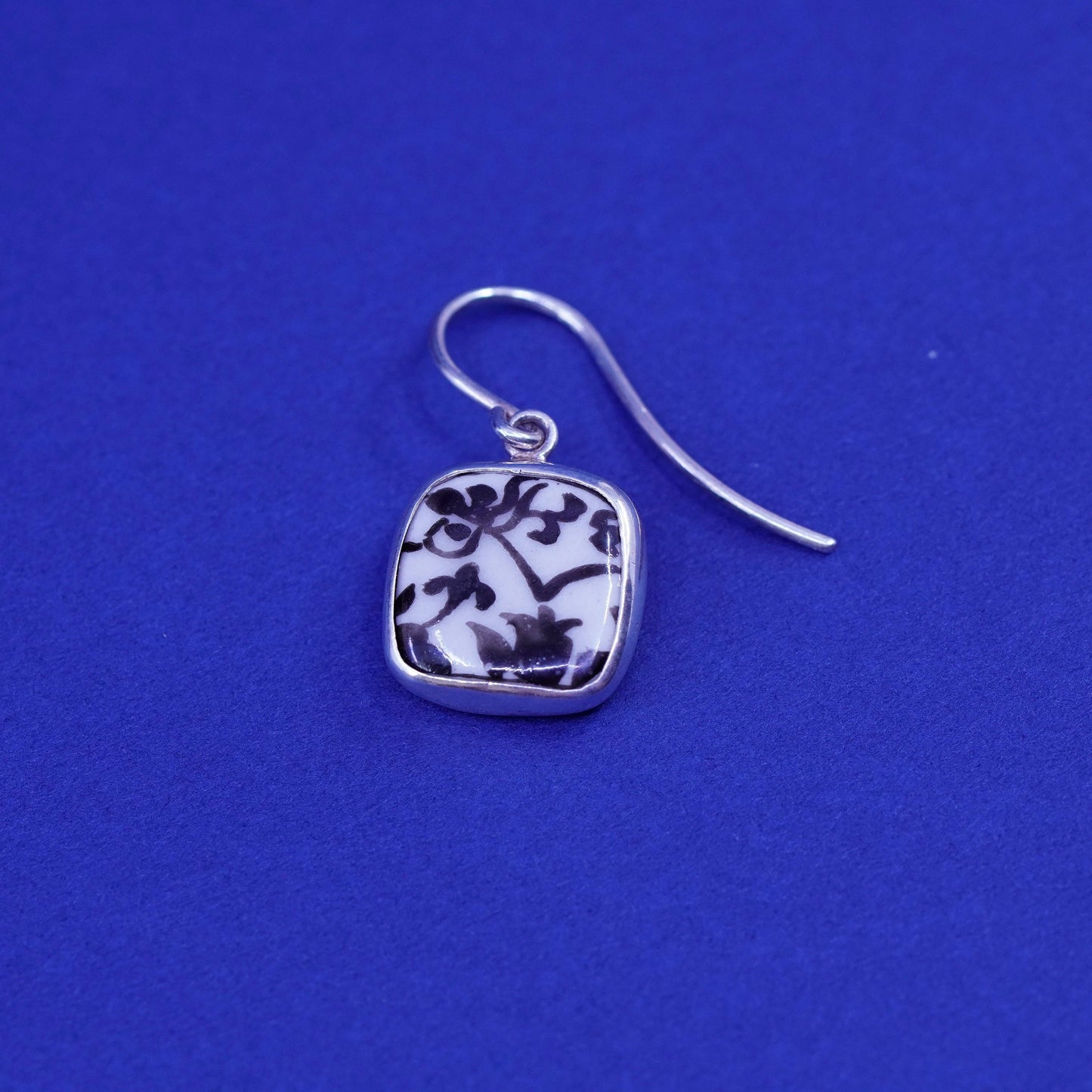 Vintage Sterling 925 silver earrings with broken porcelain China flower drops