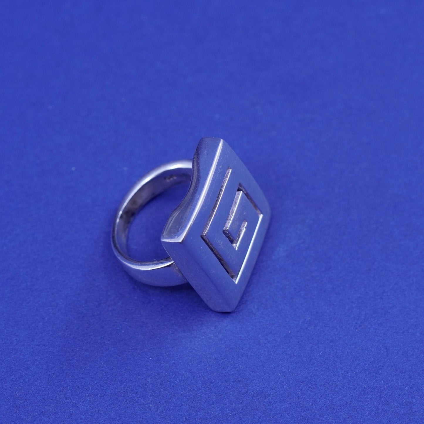 sz 7.75, vintage Sterling 925 silver handmade ring statement band w/ Greek key